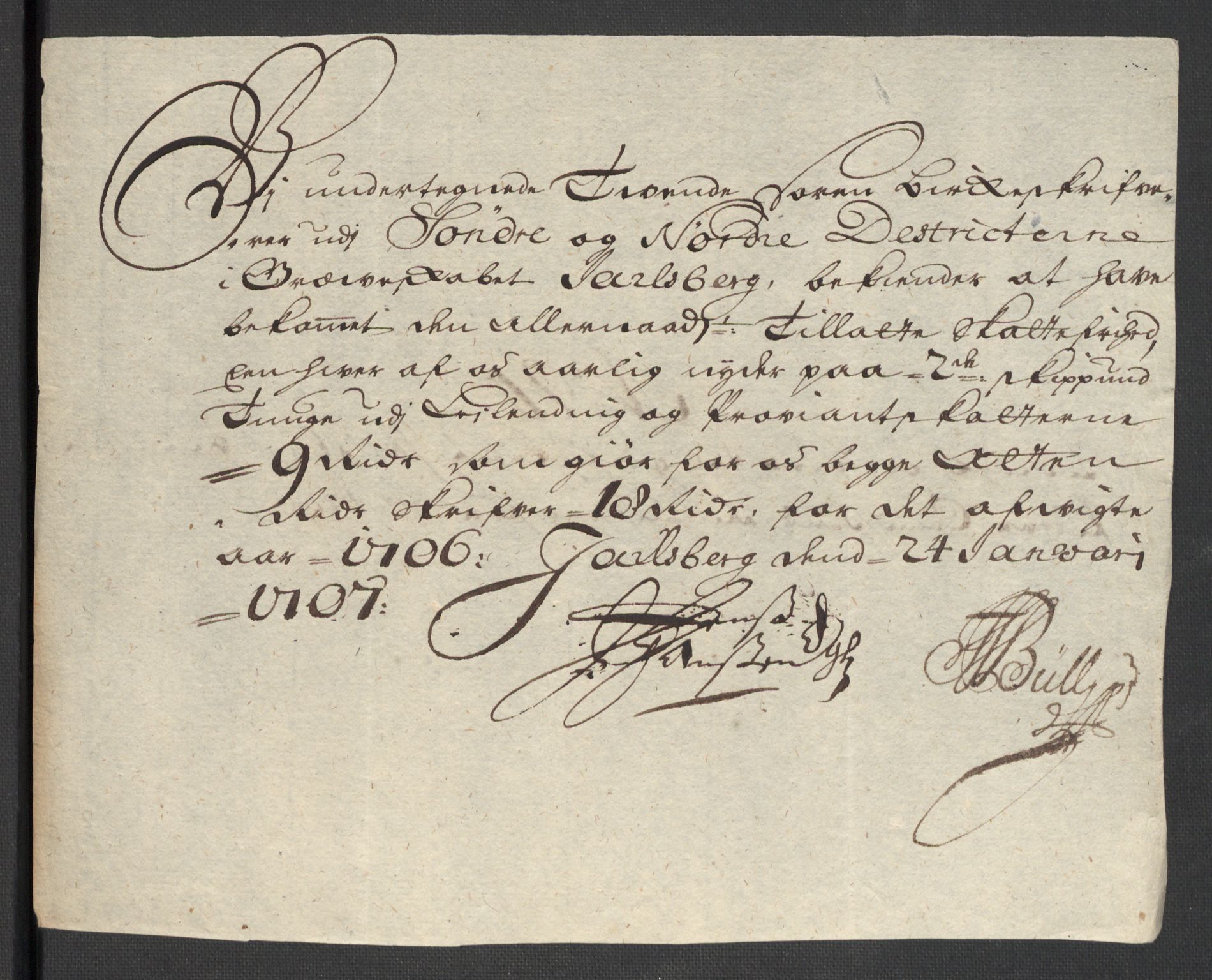 Rentekammeret inntil 1814, Reviderte regnskaper, Fogderegnskap, RA/EA-4092/R32/L1872: Fogderegnskap Jarlsberg grevskap, 1706-1707, s. 234