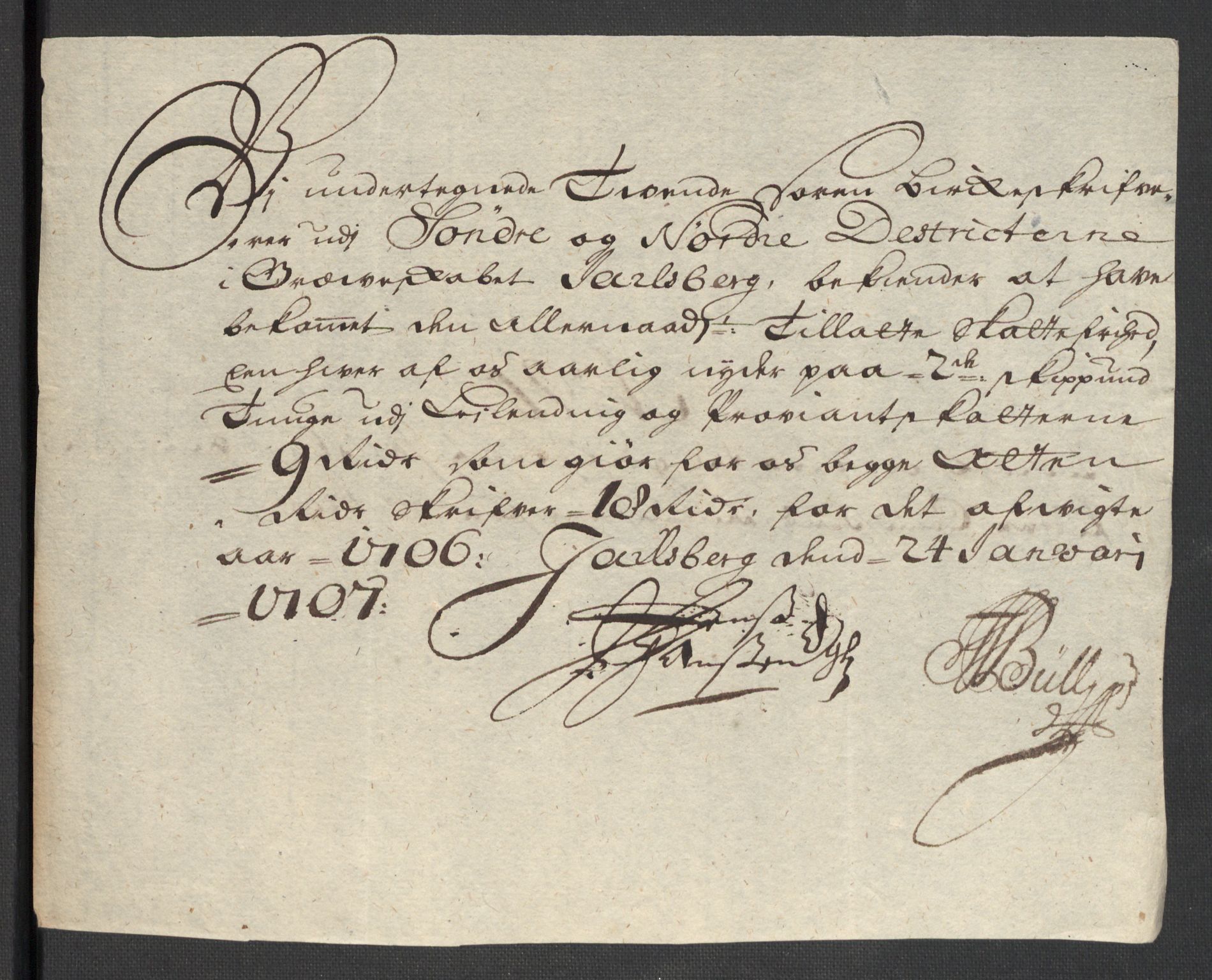 Rentekammeret inntil 1814, Reviderte regnskaper, Fogderegnskap, AV/RA-EA-4092/R32/L1872: Fogderegnskap Jarlsberg grevskap, 1706-1707, s. 234