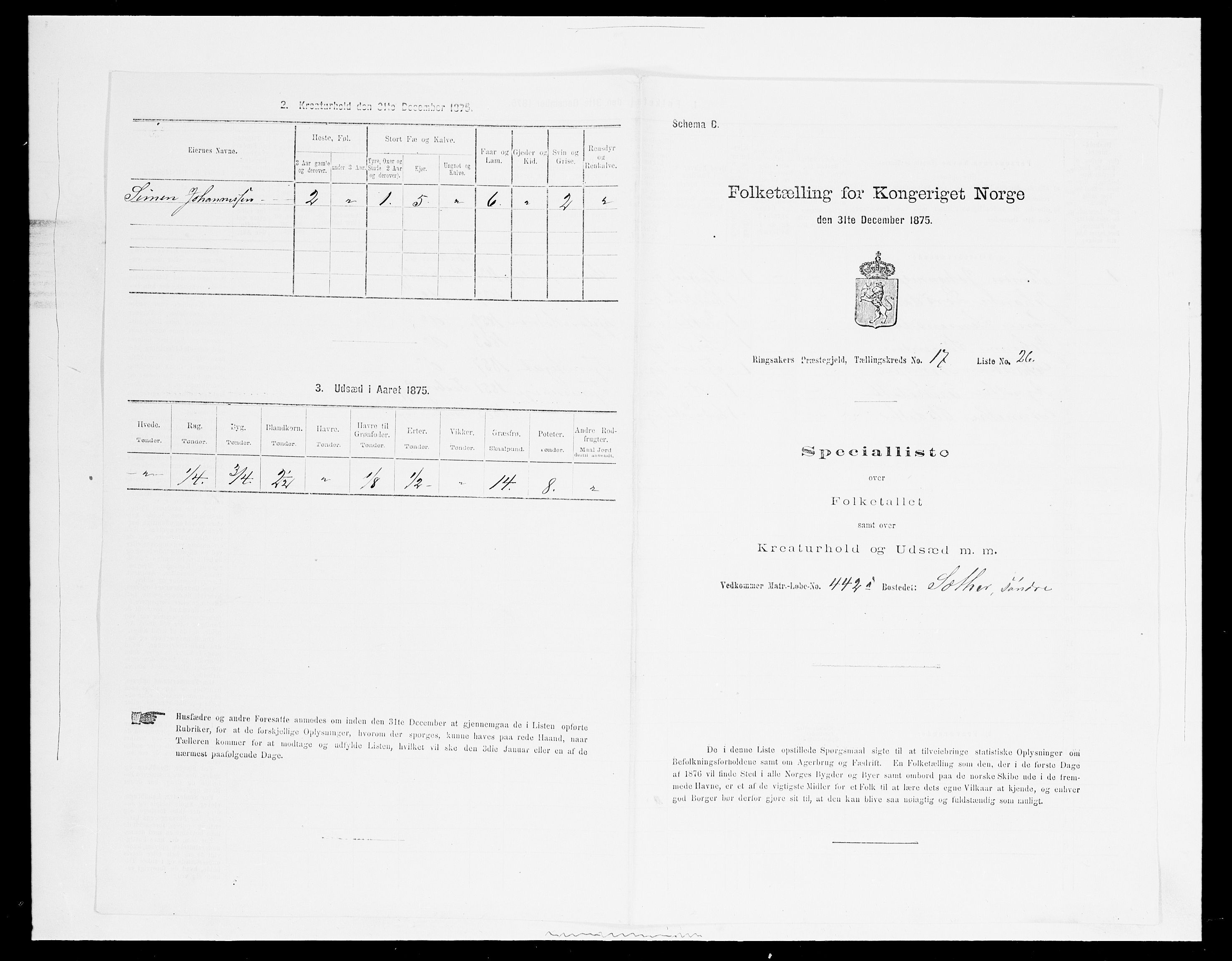 SAH, Folketelling 1875 for 0412P Ringsaker prestegjeld, 1875, s. 3443