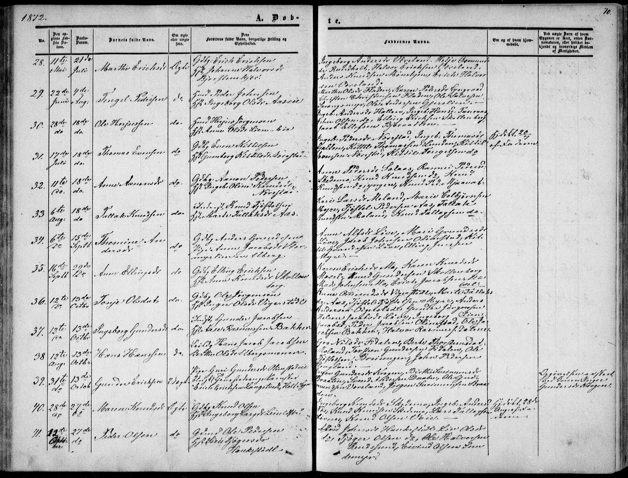 Gjerstad sokneprestkontor, AV/SAK-1111-0014/F/Fa/Fab/L0003: Ministerialbok nr. A 3, 1853-1878, s. 70