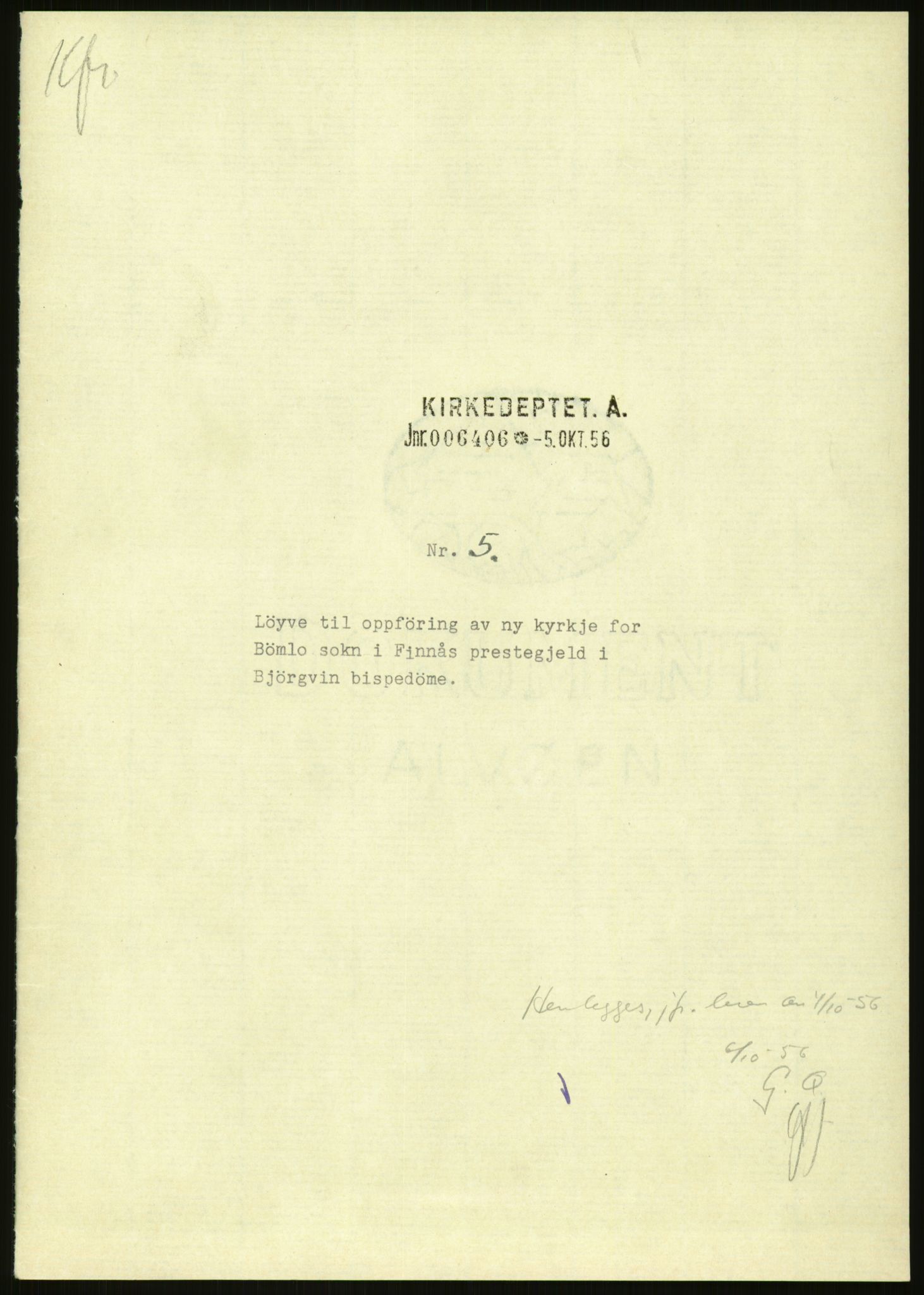 Kirke- og undervisningsdepartementet, Kontoret  for kirke og geistlighet A, AV/RA-S-1007/F/Fb/L0024: Finnås (gml. Føyen) - Fiskum se Eiker, 1838-1961, s. 189