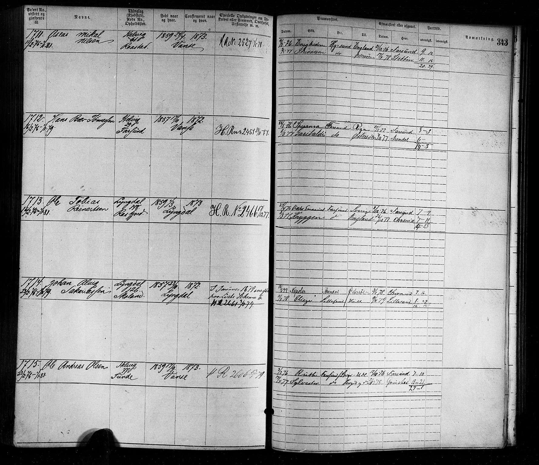 Farsund mønstringskrets, SAK/2031-0017/F/Fa/L0001: Annotasjonsrulle nr 1-1920 med register, M-1, 1869-1877, s. 375