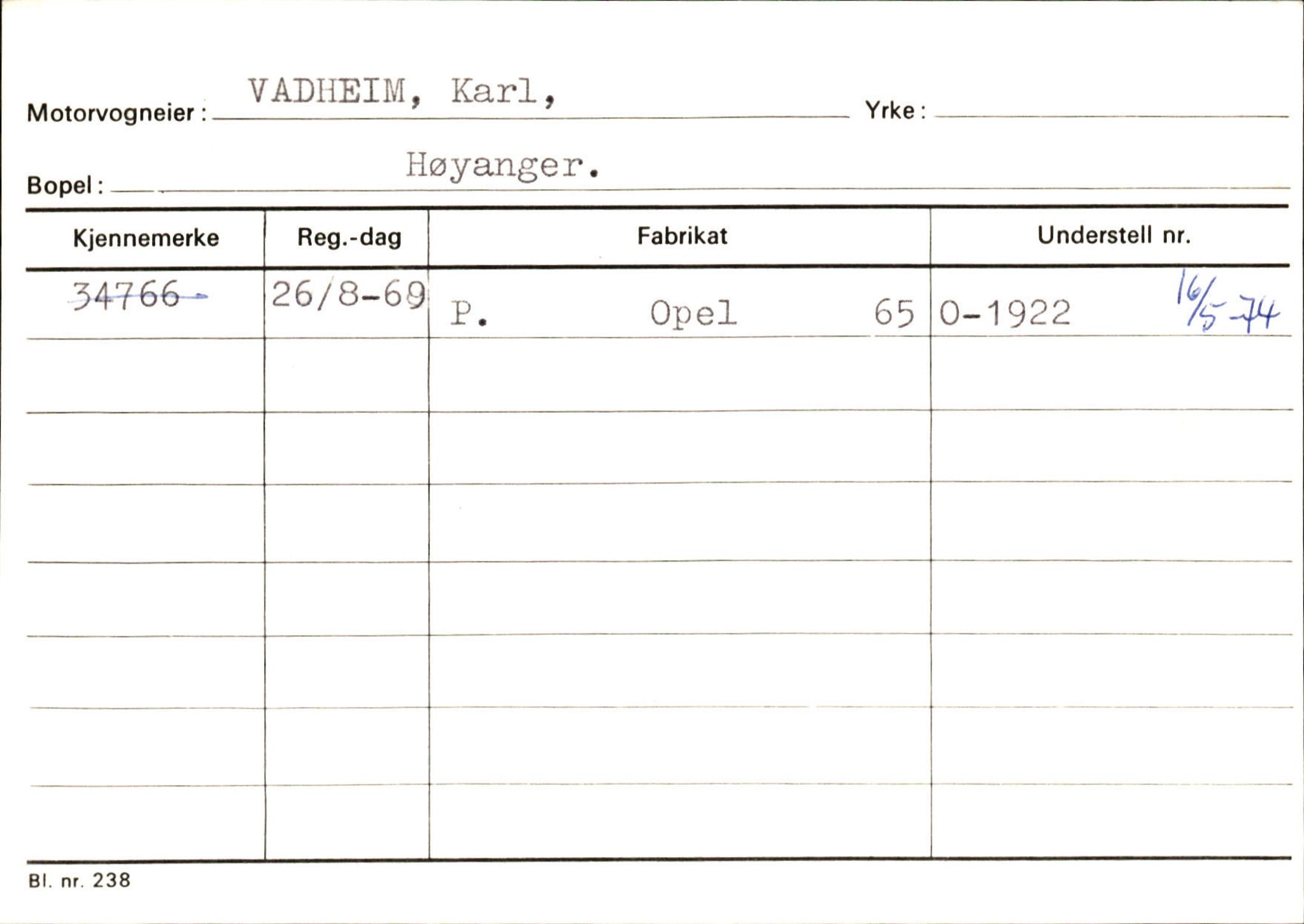 Statens vegvesen, Sogn og Fjordane vegkontor, SAB/A-5301/4/F/L0131: Eigarregister Høyanger P-Å. Stryn S-Å, 1945-1975, s. 743