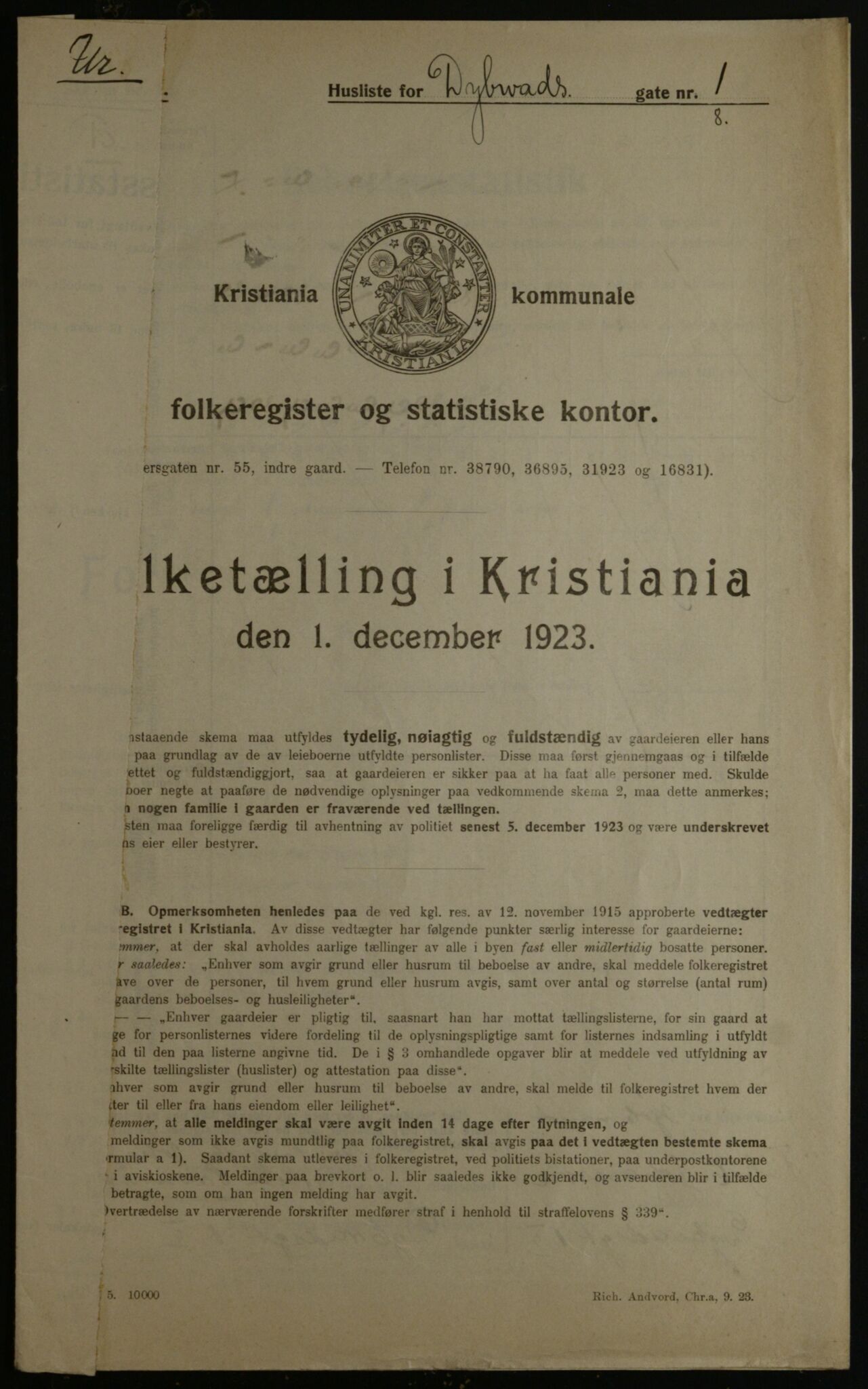 OBA, Kommunal folketelling 1.12.1923 for Kristiania, 1923, s. 19364