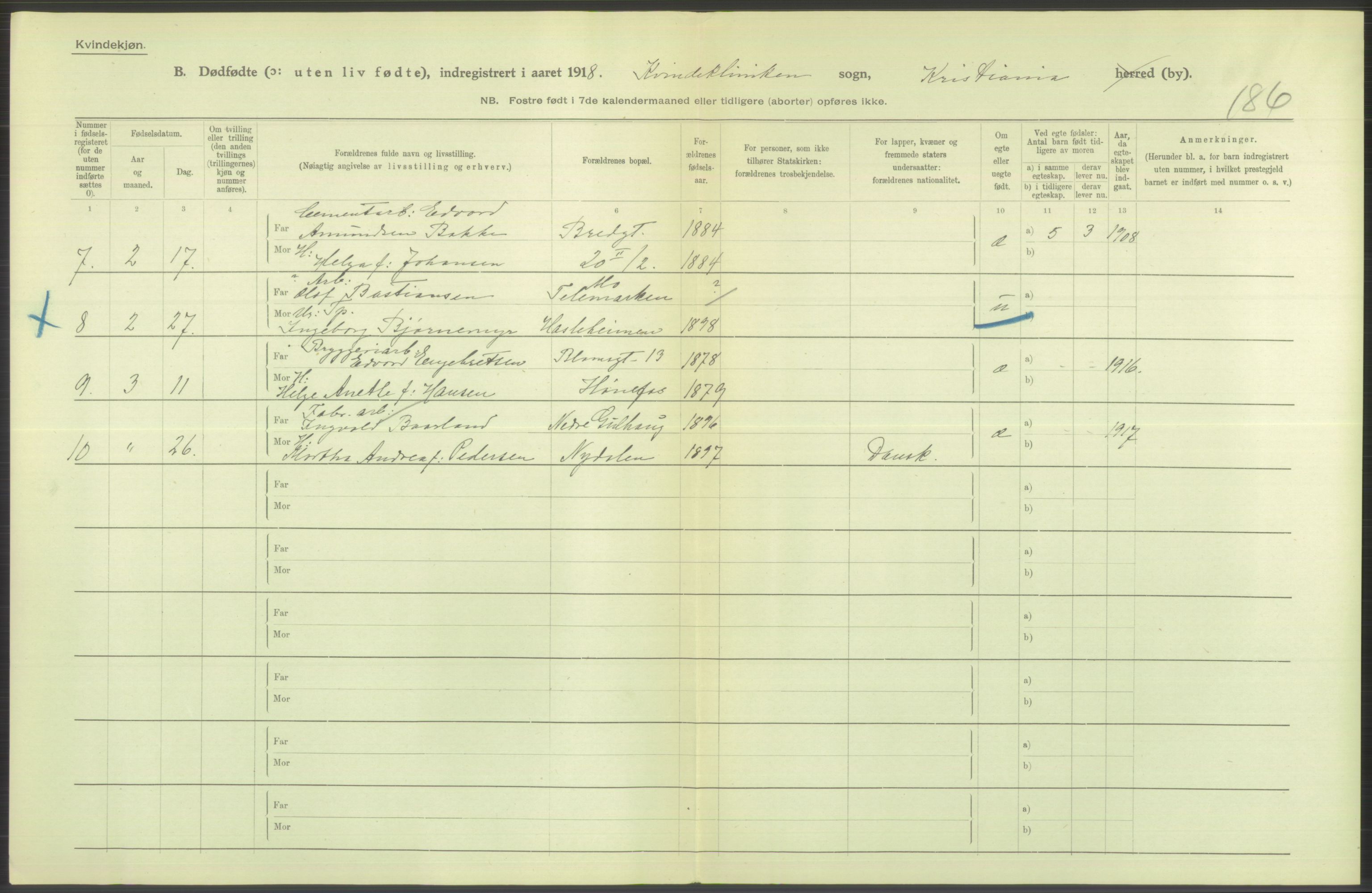 Statistisk sentralbyrå, Sosiodemografiske emner, Befolkning, RA/S-2228/D/Df/Dfb/Dfbh/L0011: Kristiania: Døde, dødfødte, 1918, s. 740