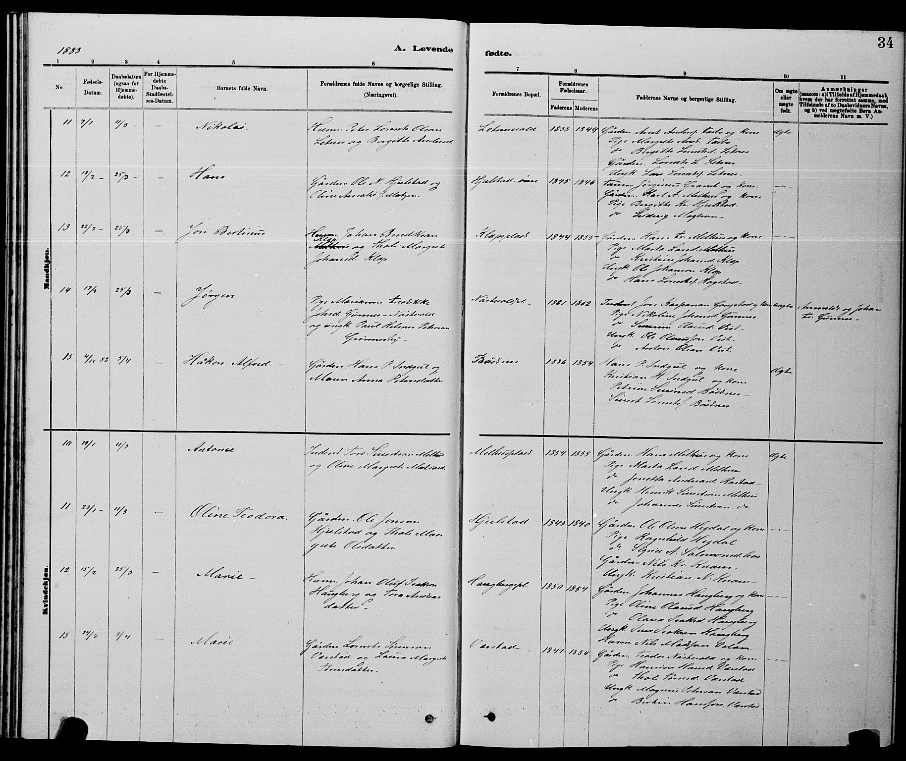 Ministerialprotokoller, klokkerbøker og fødselsregistre - Nord-Trøndelag, SAT/A-1458/730/L0301: Klokkerbok nr. 730C04, 1880-1897, s. 34