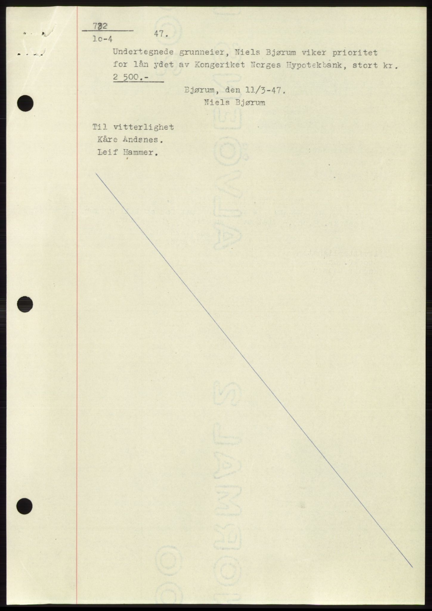 Namdal sorenskriveri, SAT/A-4133/1/2/2C: Pantebok nr. -, 1947-1947, Dagboknr: 722/1947