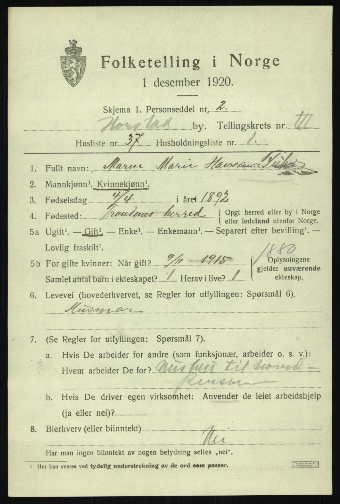 SATØ, Folketelling 1920 for 1901 Harstad ladested, 1920, s. 4884