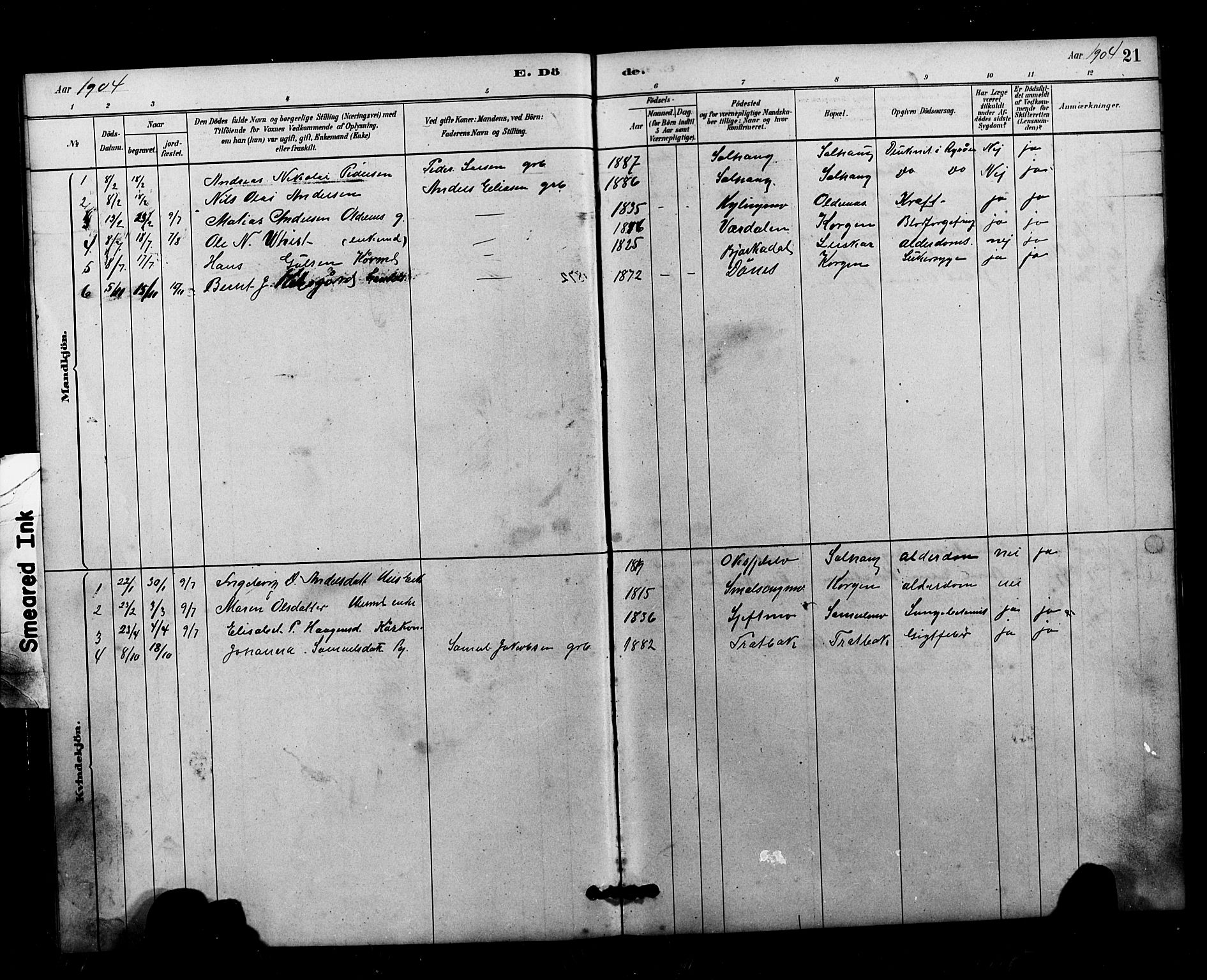 Ministerialprotokoller, klokkerbøker og fødselsregistre - Nordland, AV/SAT-A-1459/826/L0382: Klokkerbok nr. 826C02, 1879-1914, s. 21