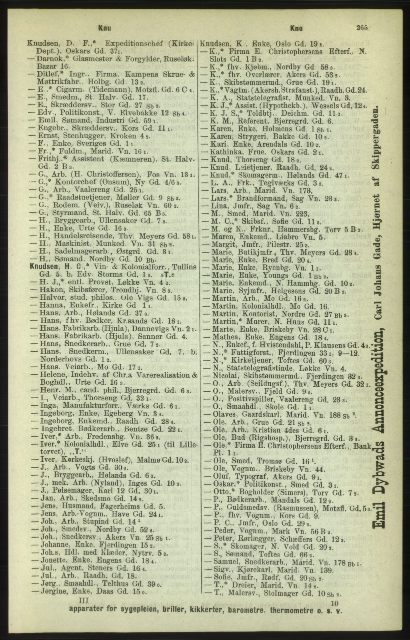 Kristiania/Oslo adressebok, PUBL/-, 1886, s. 265