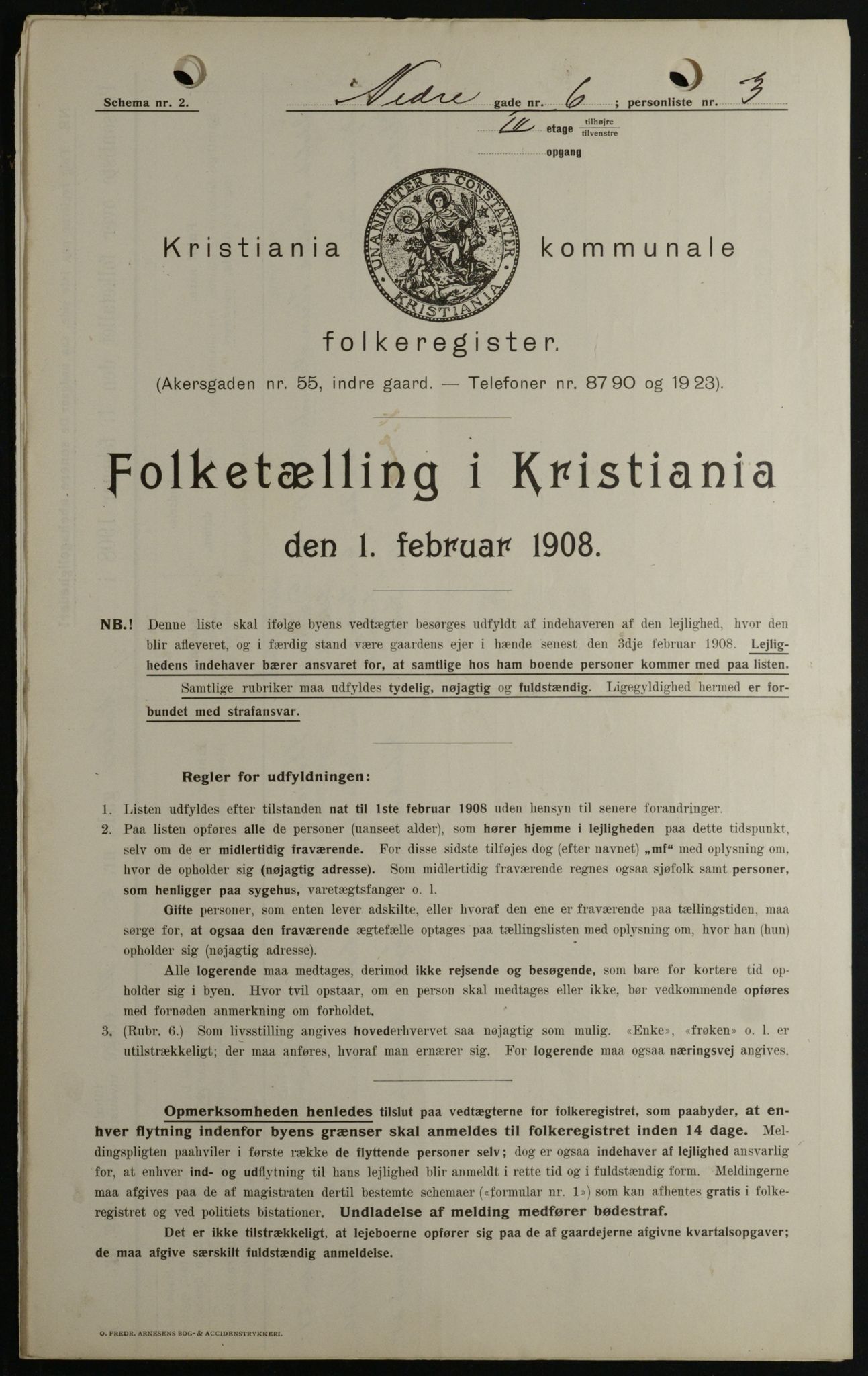 OBA, Kommunal folketelling 1.2.1908 for Kristiania kjøpstad, 1908, s. 61998