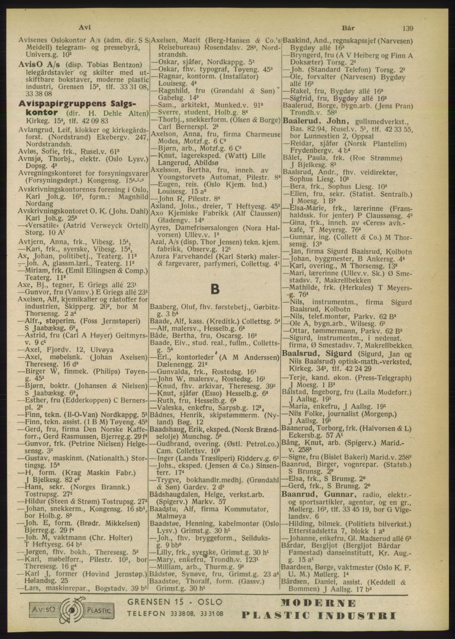 Kristiania/Oslo adressebok, PUBL/-, 1949, s. 139