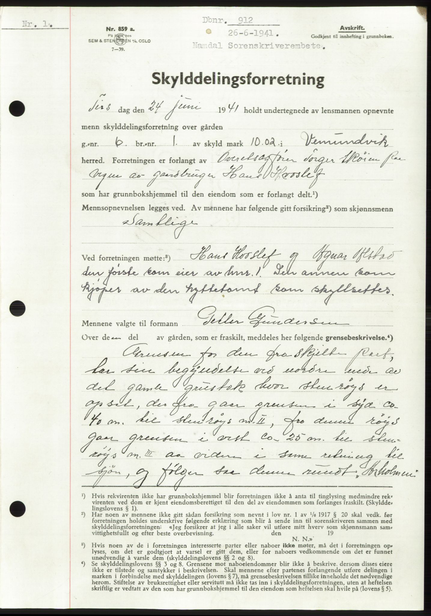 Namdal sorenskriveri, SAT/A-4133/1/2/2C: Pantebok nr. -, 1940-1941, Tingl.dato: 26.06.1941