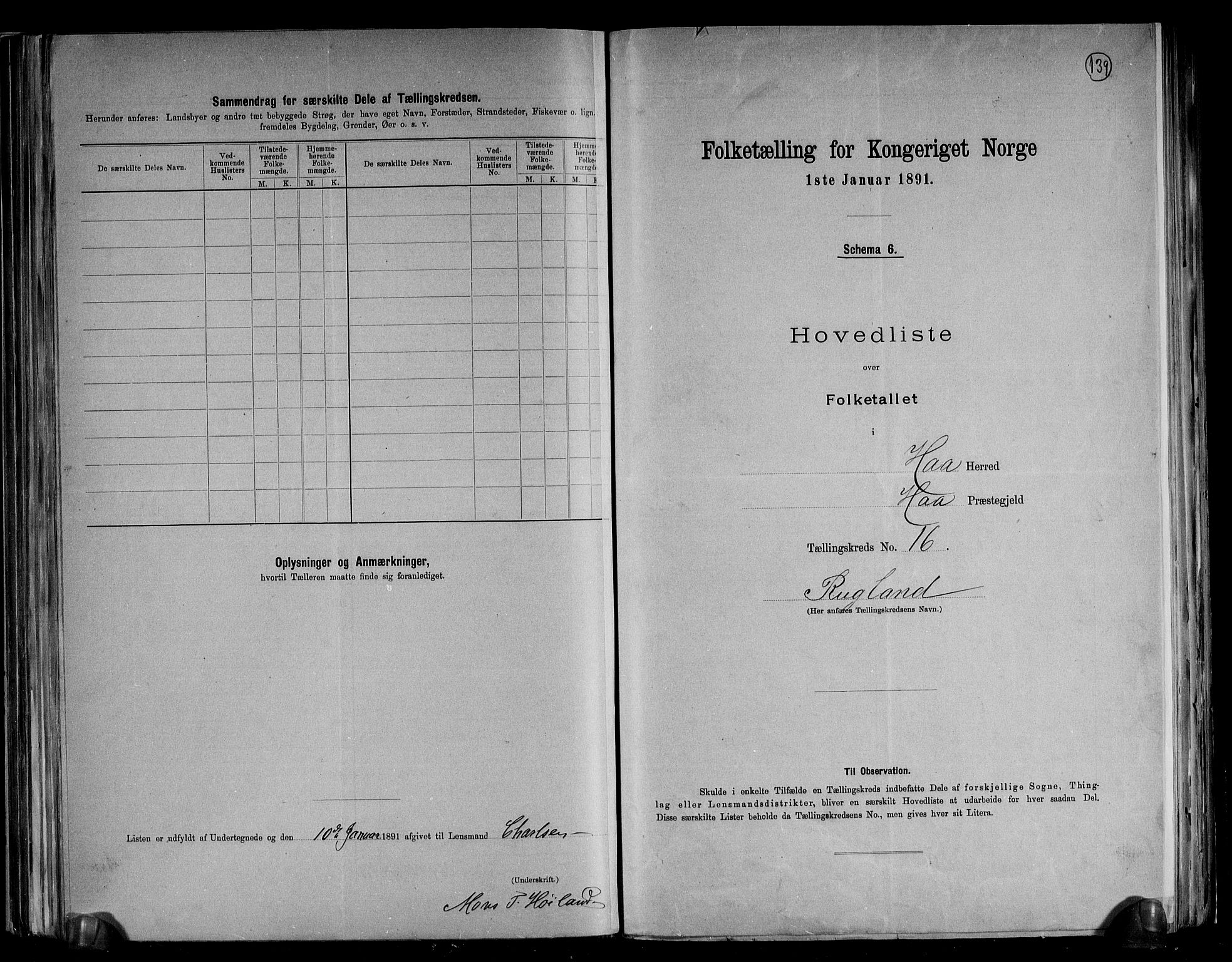 RA, Folketelling 1891 for 1119 Hå herred, 1891, s. 36