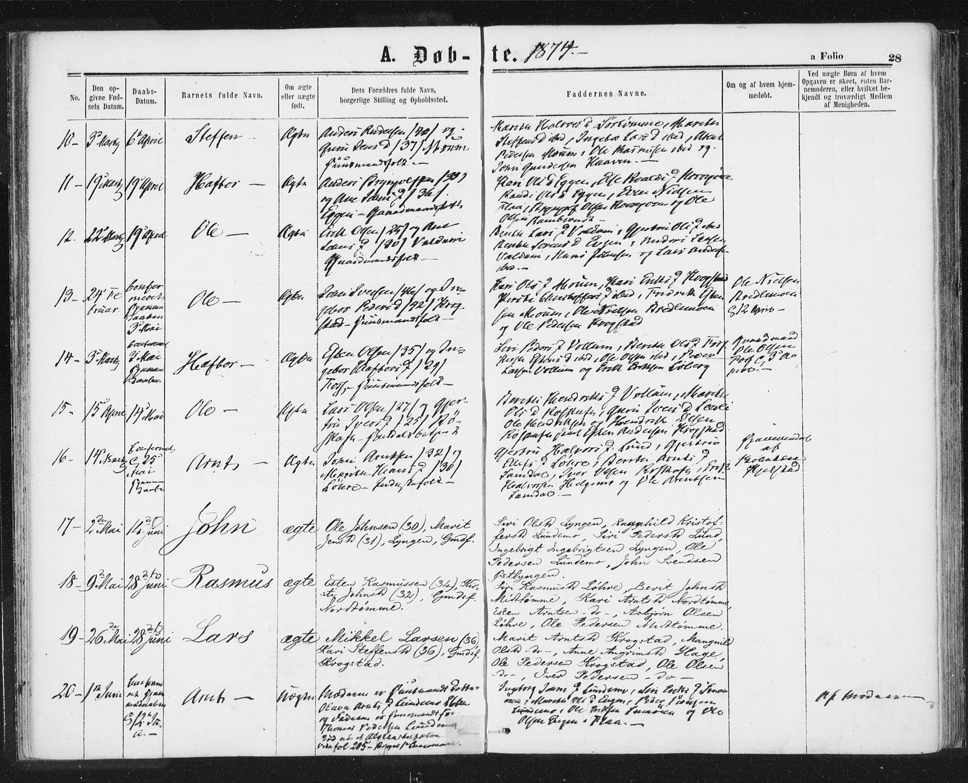 Ministerialprotokoller, klokkerbøker og fødselsregistre - Sør-Trøndelag, SAT/A-1456/692/L1104: Ministerialbok nr. 692A04, 1862-1878, s. 28
