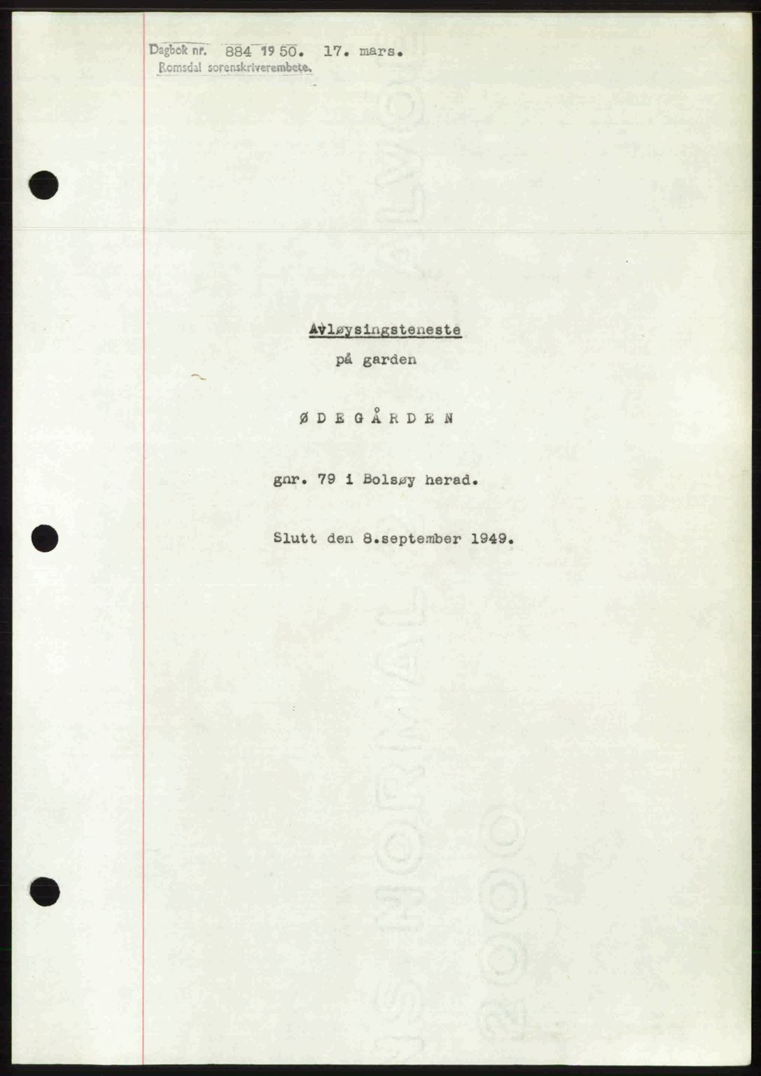 Romsdal sorenskriveri, SAT/A-4149/1/2/2C: Pantebok nr. A32, 1950-1950, Dagboknr: 884/1950