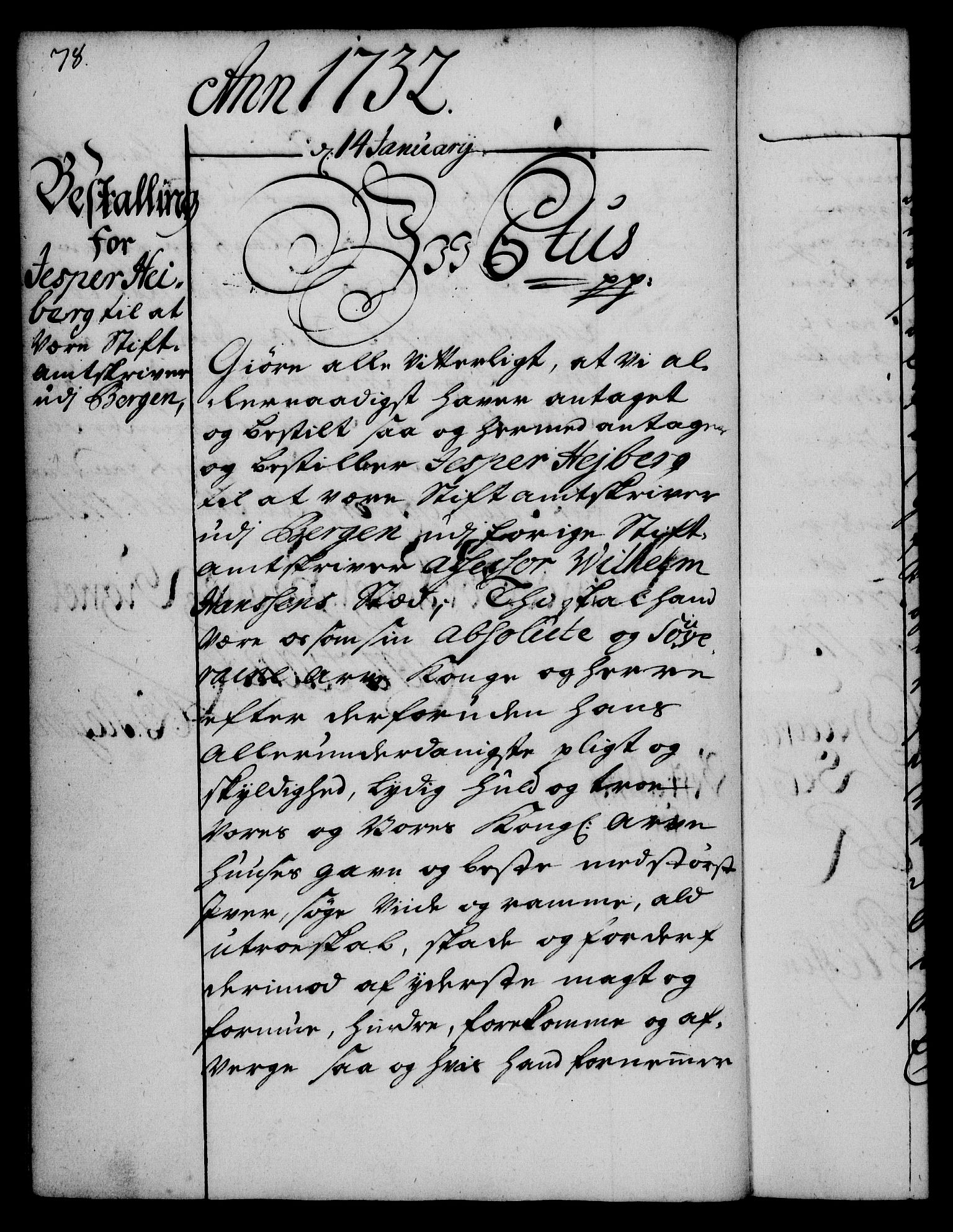 Rentekammeret, Kammerkanselliet, RA/EA-3111/G/Gg/Gge/L0002: Norsk bestallingsprotokoll med register (merket RK 53.26), 1730-1744, s. 78