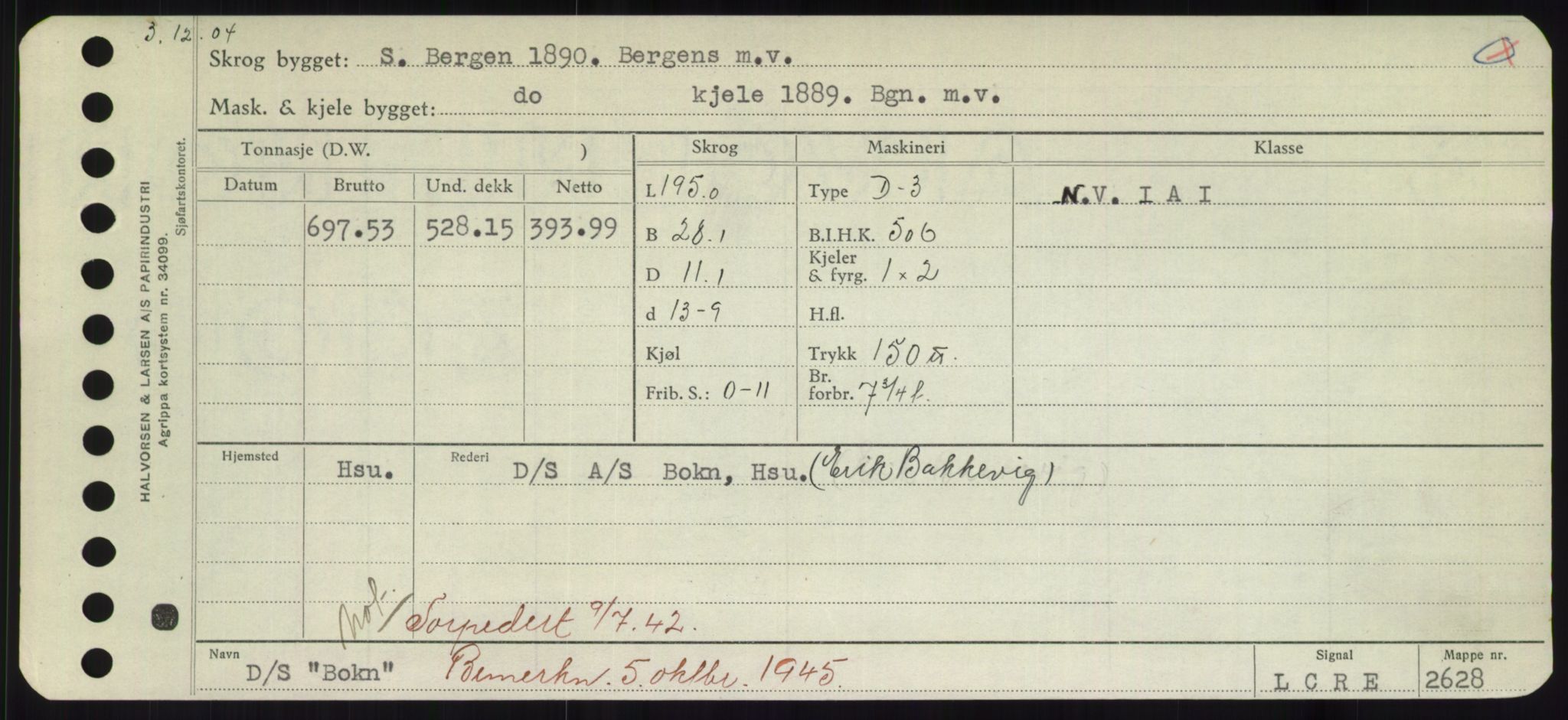 Sjøfartsdirektoratet med forløpere, Skipsmålingen, RA/S-1627/H/Hd/L0004: Fartøy, Bia-Boy, s. 435