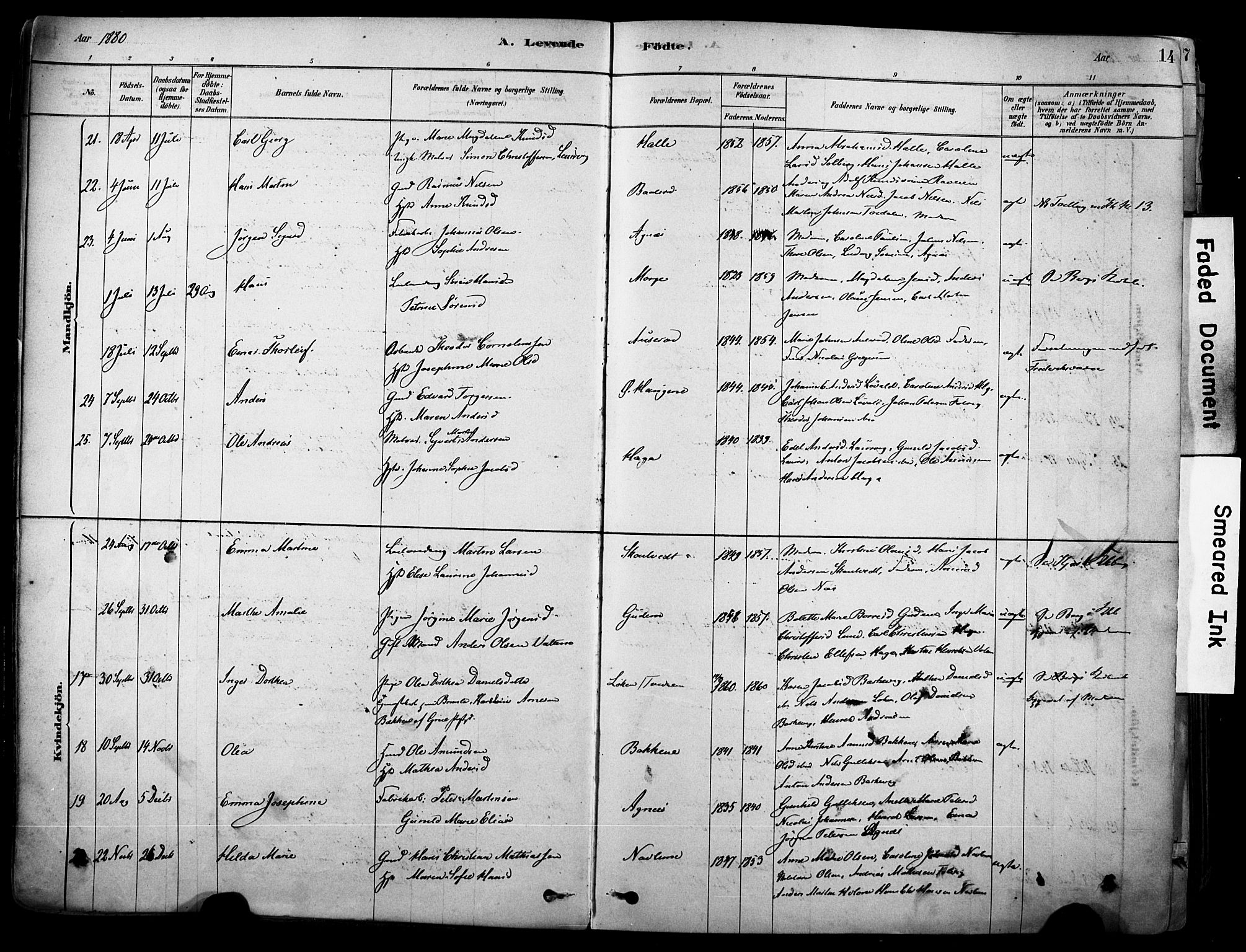 Brunlanes kirkebøker, AV/SAKO-A-342/F/Fc/L0001: Ministerialbok nr. III 1, 1878-1899, s. 14