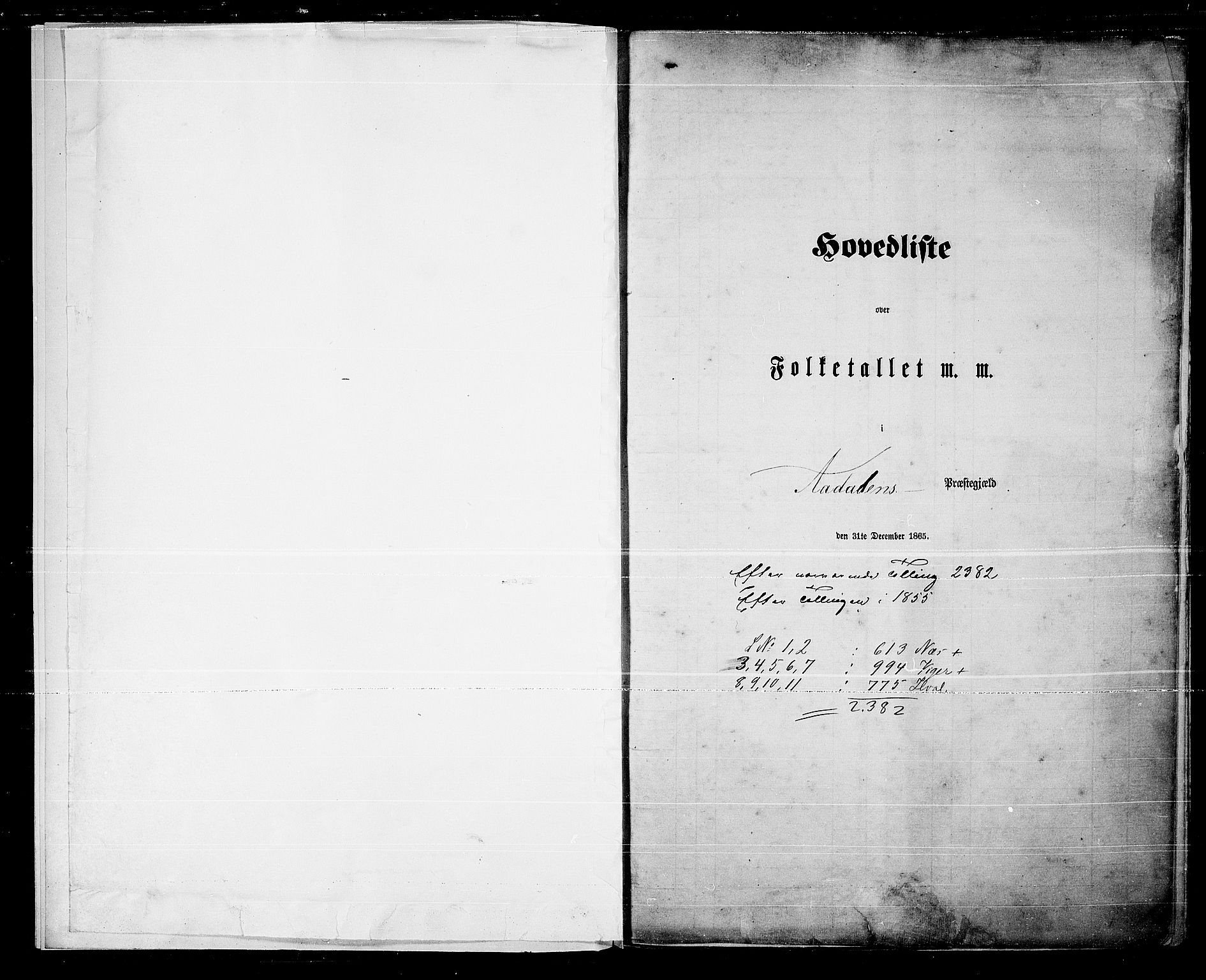 RA, Folketelling 1865 for 0614P Ådal prestegjeld, 1865, s. 5