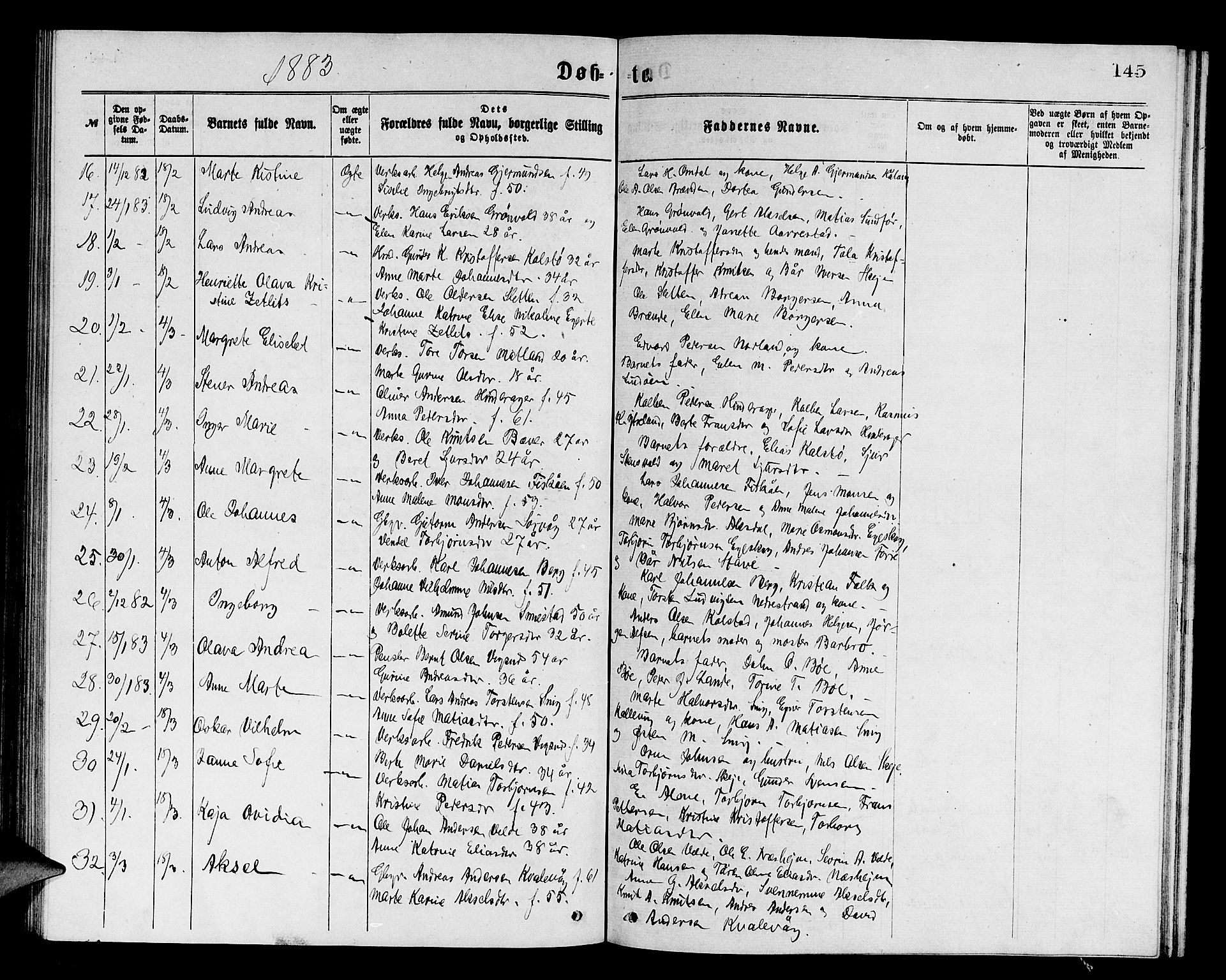 Avaldsnes sokneprestkontor, SAST/A -101851/H/Ha/Hab/L0005: Klokkerbok nr. B 5, 1871-1885, s. 145