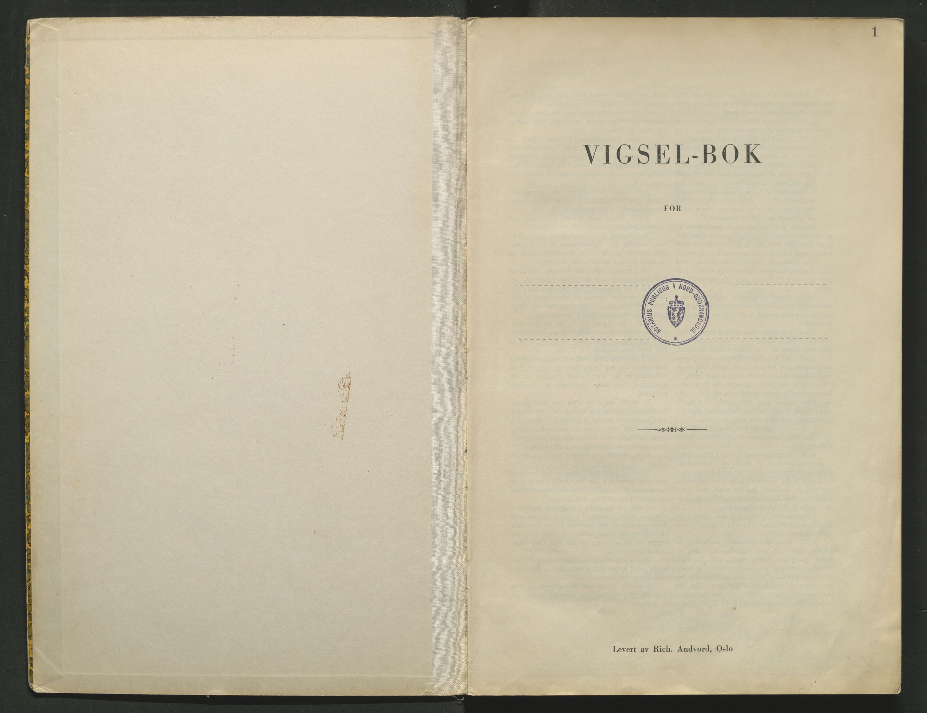 Nord-Gudbrandsdal tingrett, SAH/TING-002/L/Lc/L0001/0003: Vigselsprotokoller / Vigselsprotokoll, 1943-1959, s. 1