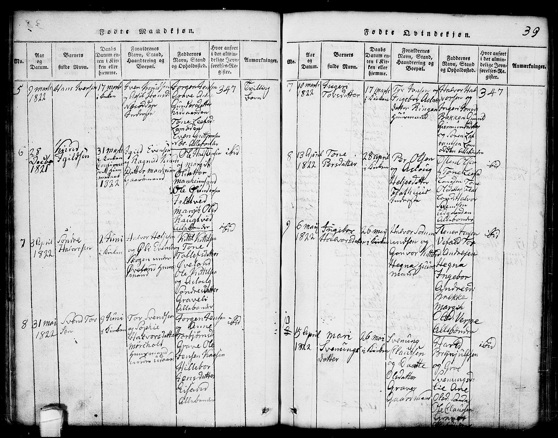 Seljord kirkebøker, AV/SAKO-A-20/G/Ga/L0001: Klokkerbok nr. I 1, 1815-1854, s. 39