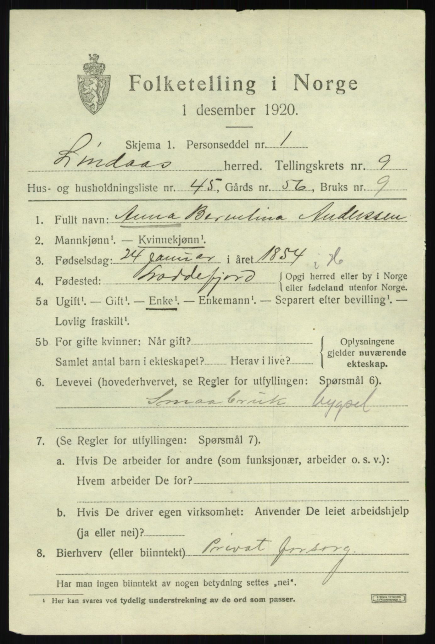 SAB, Folketelling 1920 for 1263 Lindås herred, 1920, s. 5329