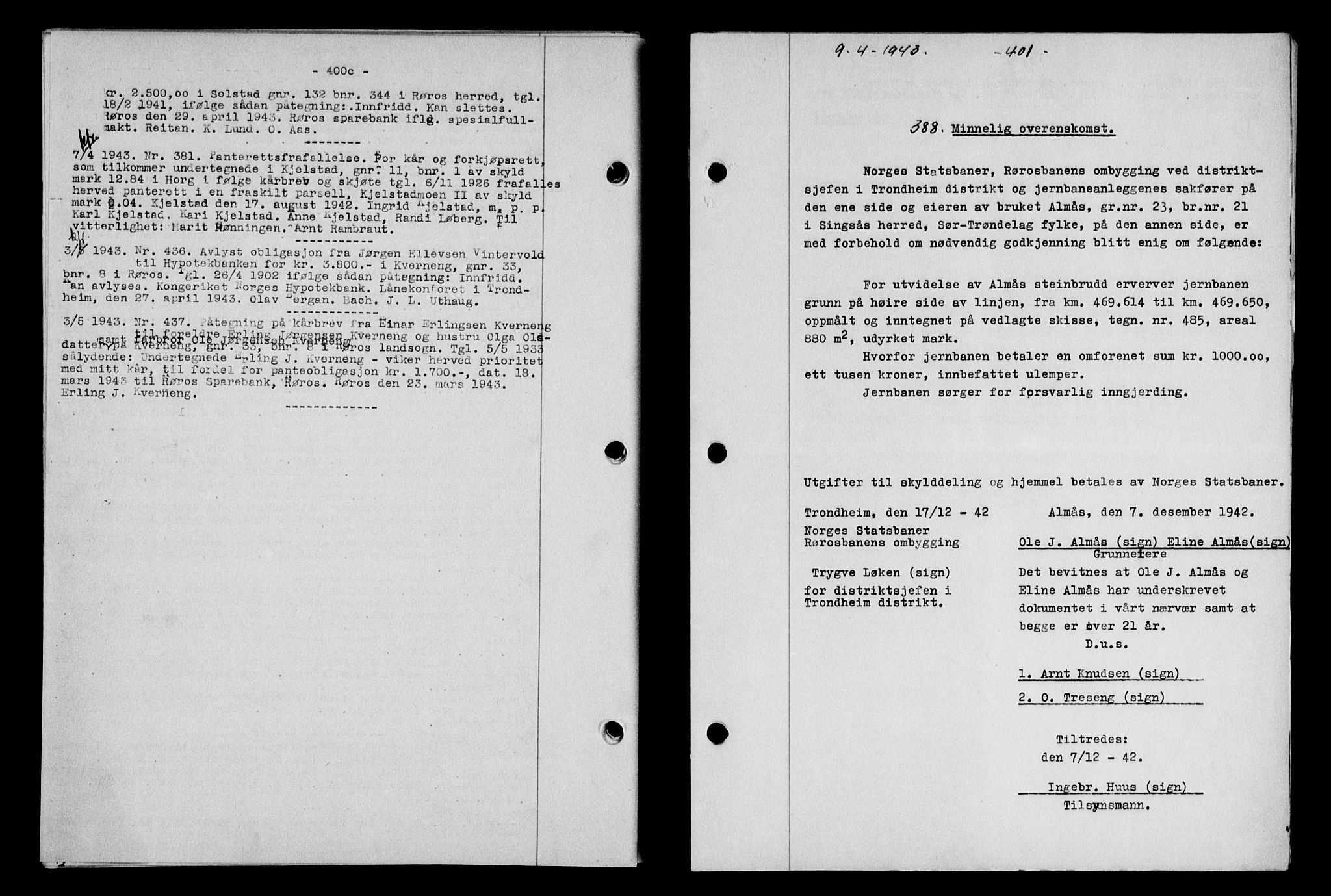 Gauldal sorenskriveri, SAT/A-0014/1/2/2C/L0056: Pantebok nr. 61, 1942-1943, Dagboknr: 388/1943