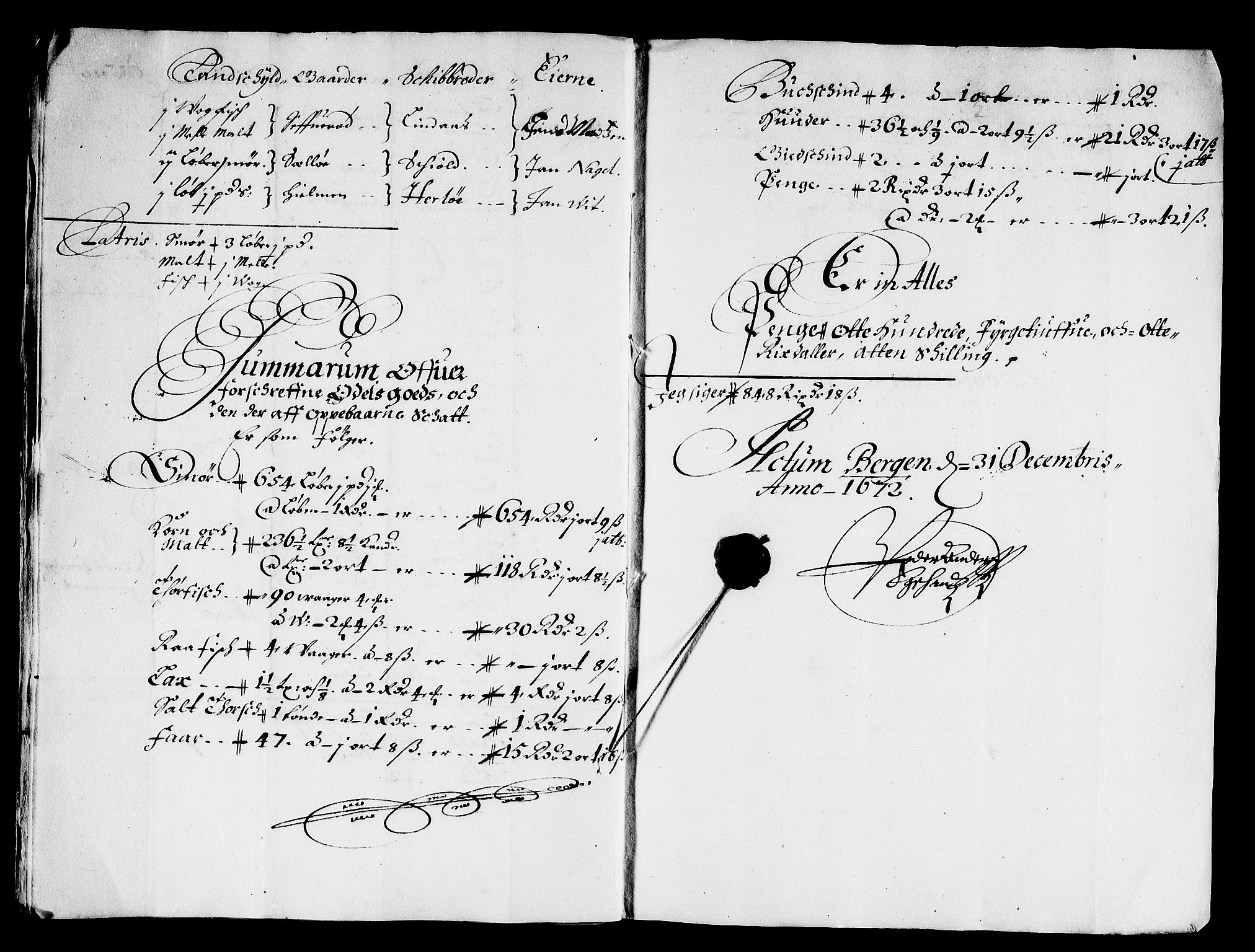 Rentekammeret inntil 1814, Reviderte regnskaper, Stiftamtstueregnskaper, Bergen stiftamt, AV/RA-EA-6043/R/Rc/L0035: Bergen stiftamt, 1672