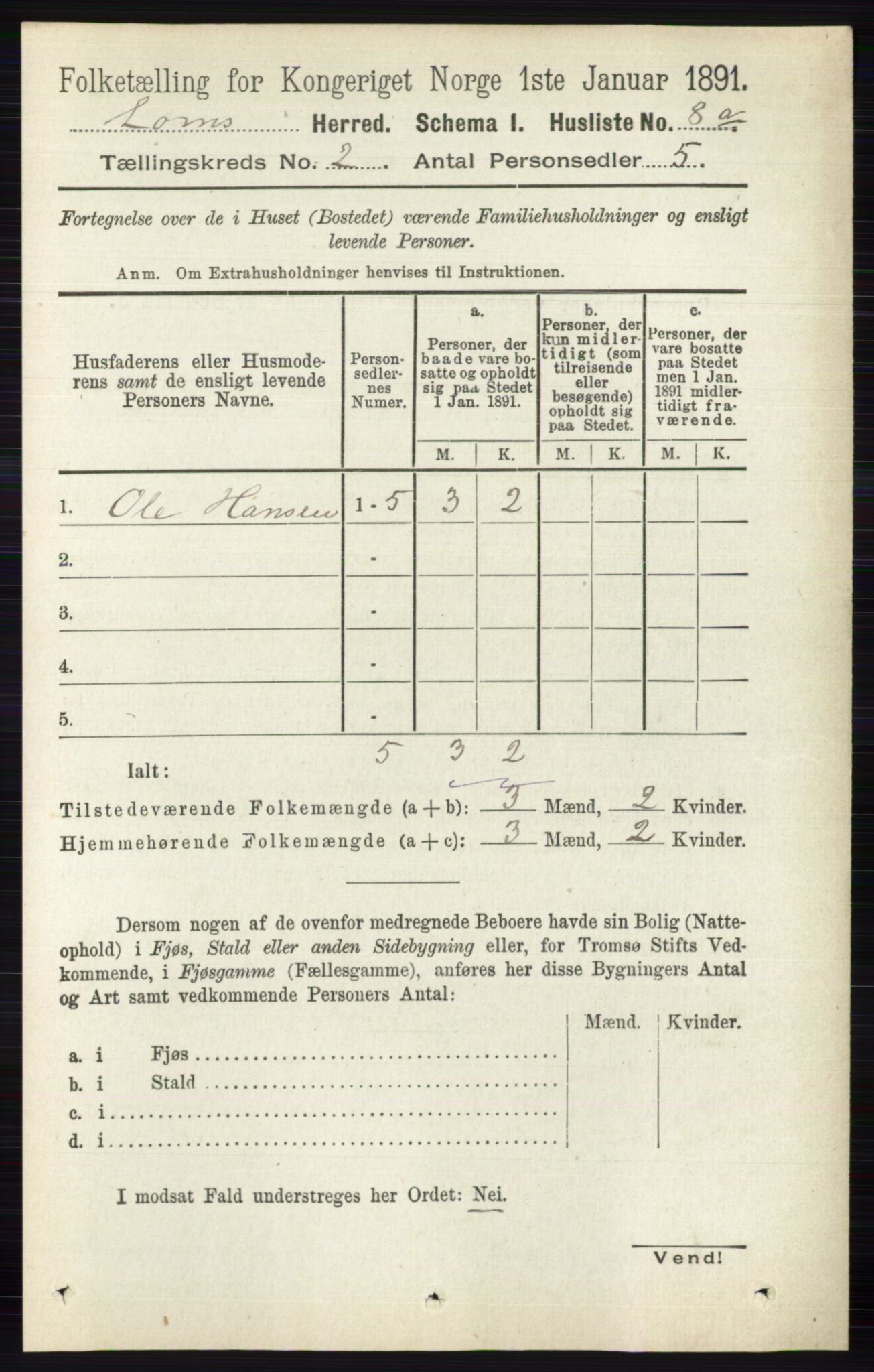 RA, Folketelling 1891 for 0514 Lom herred, 1891, s. 724