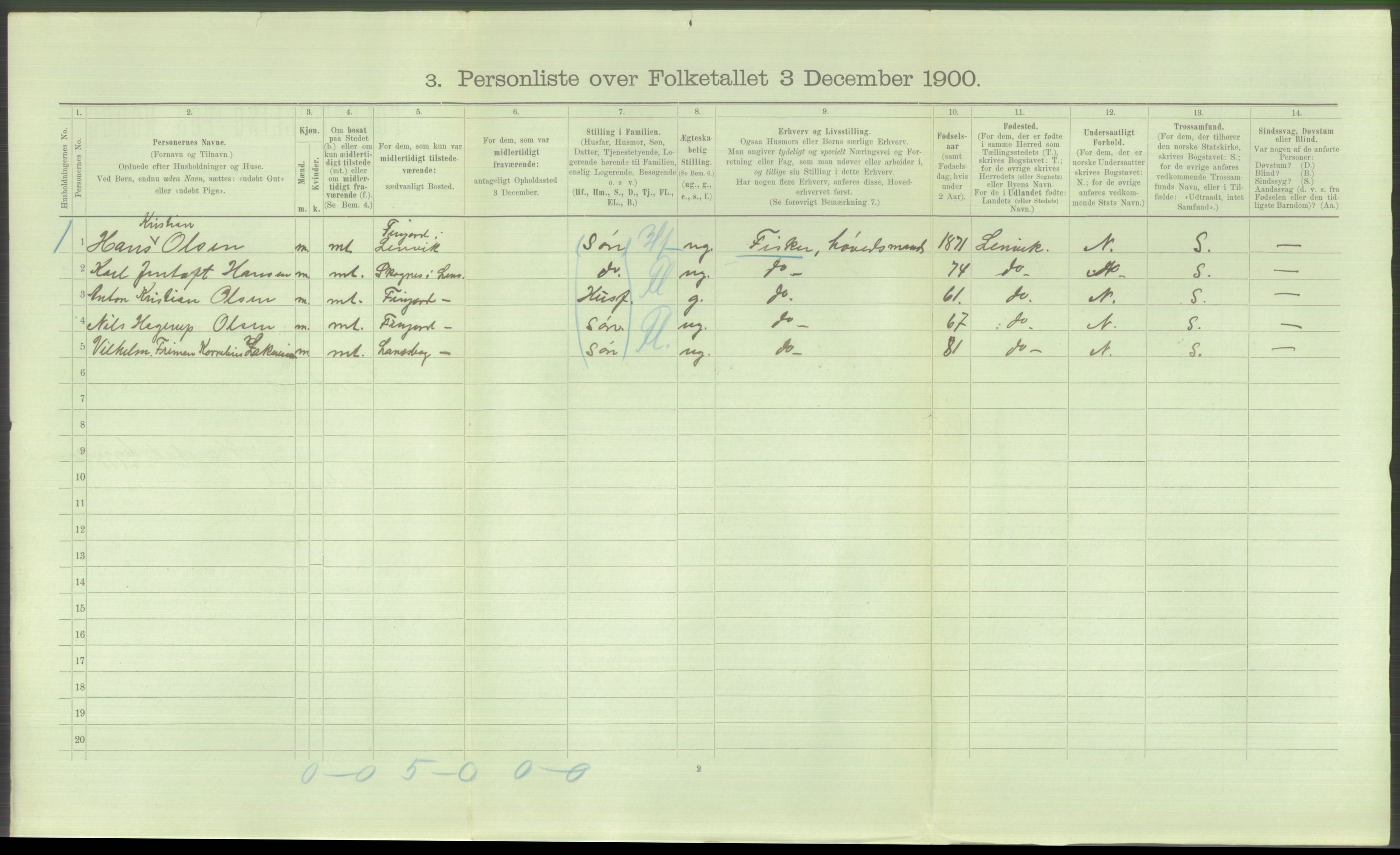 RA, Folketelling 1900 - skipslister med personlister for skip i norske havner, utenlandske havner og til havs, 1900, s. 3430