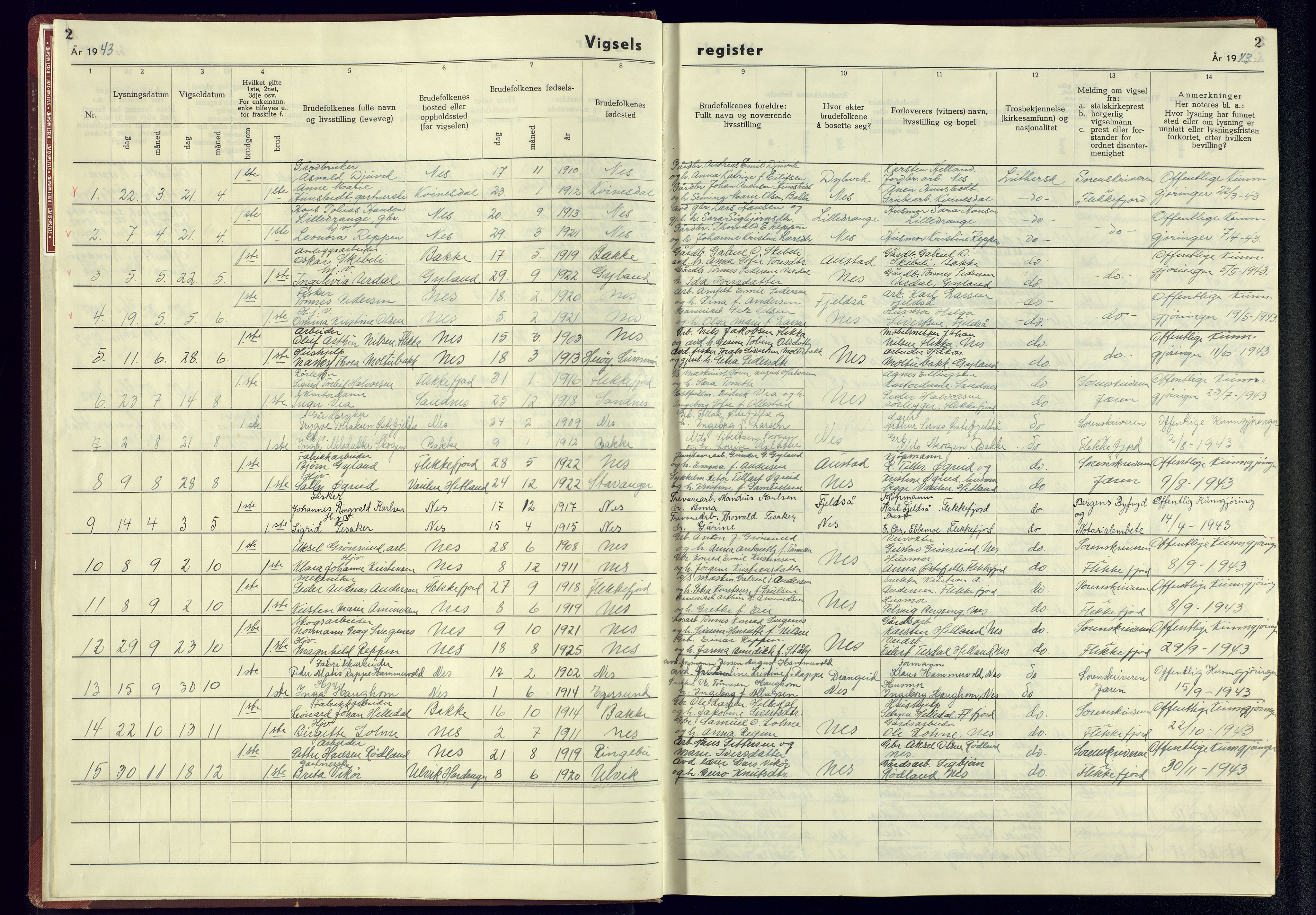 Flekkefjord sokneprestkontor, AV/SAK-1111-0012/J/Jb/L0005: Vigselsregister nr. A-VI-6, 1942-1945, s. 2