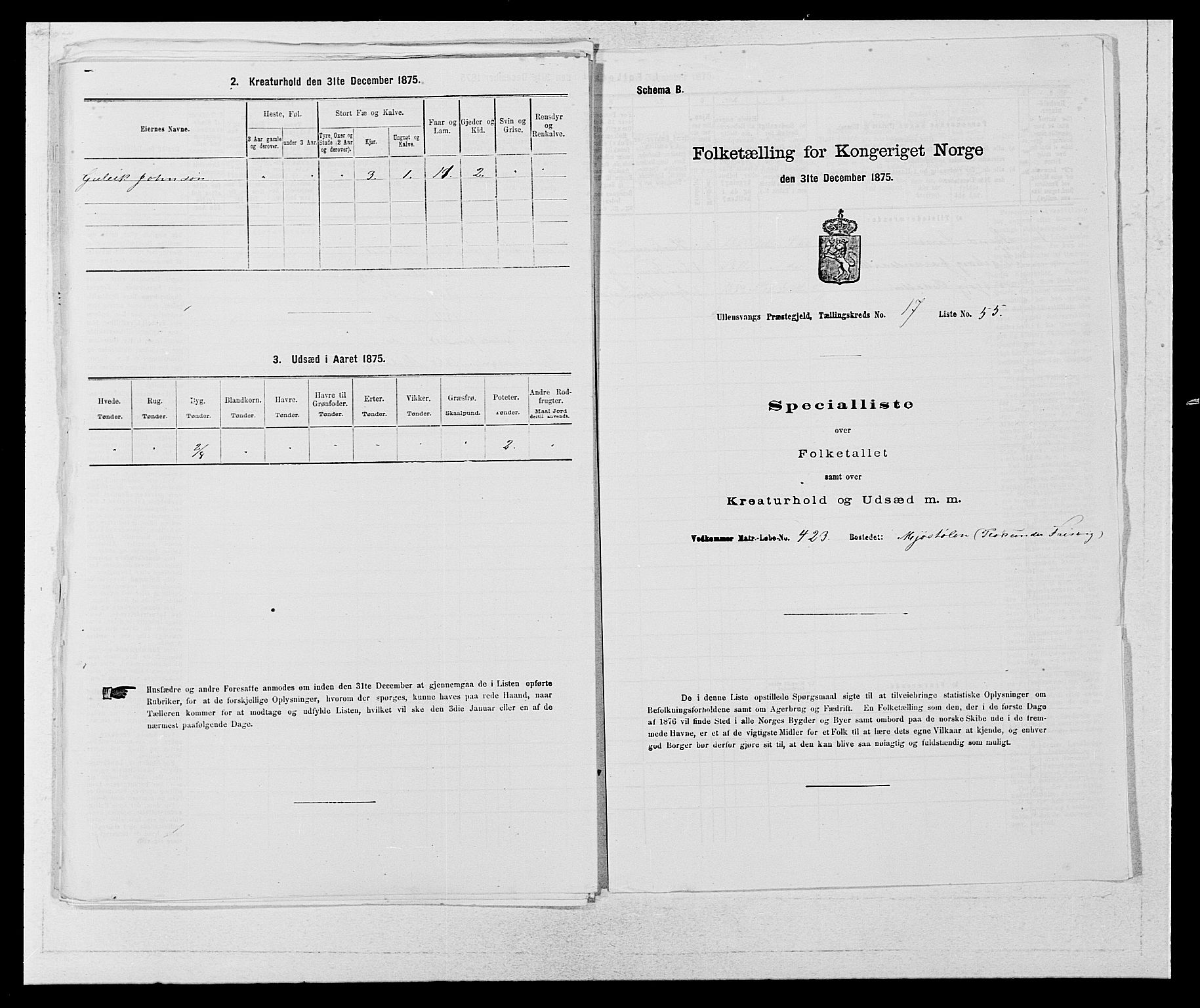 SAB, Folketelling 1875 for 1230P Ullensvang prestegjeld, 1875, s. 1855