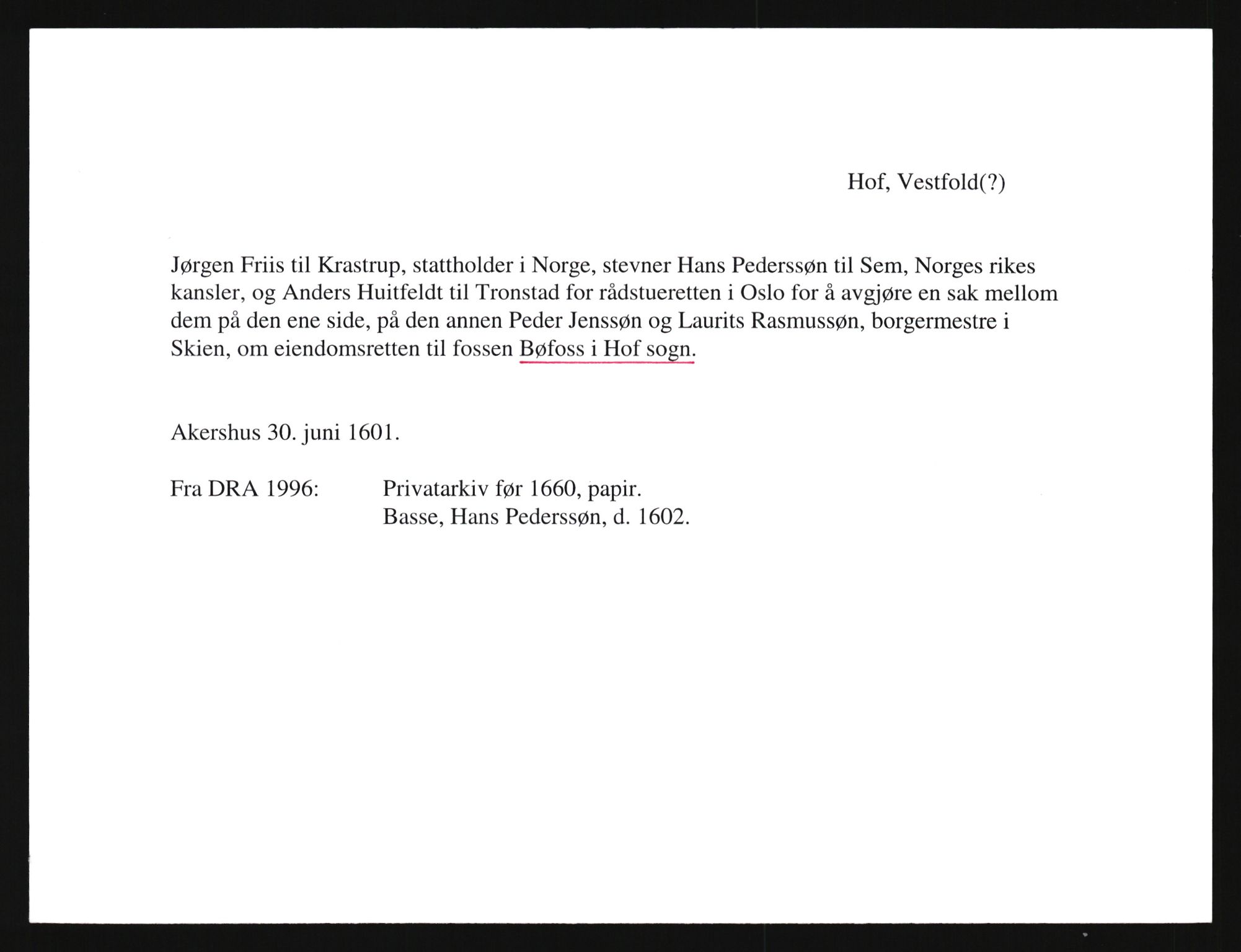 Riksarkivets diplomsamling, AV/RA-EA-5965/F35/F35e/L0018: Registreringssedler Vestfold 1, 1400-1700, s. 297