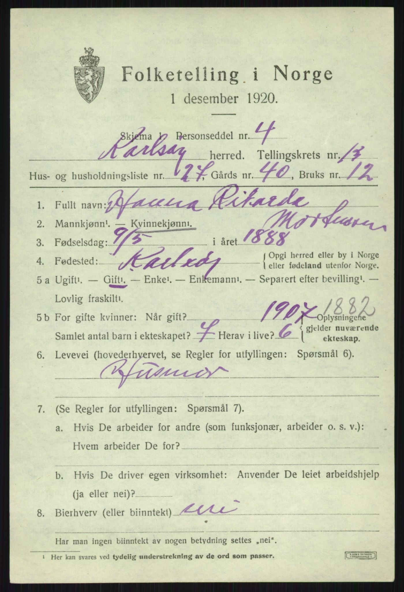 SATØ, Folketelling 1920 for 1936 Karlsøy herred, 1920, s. 5008