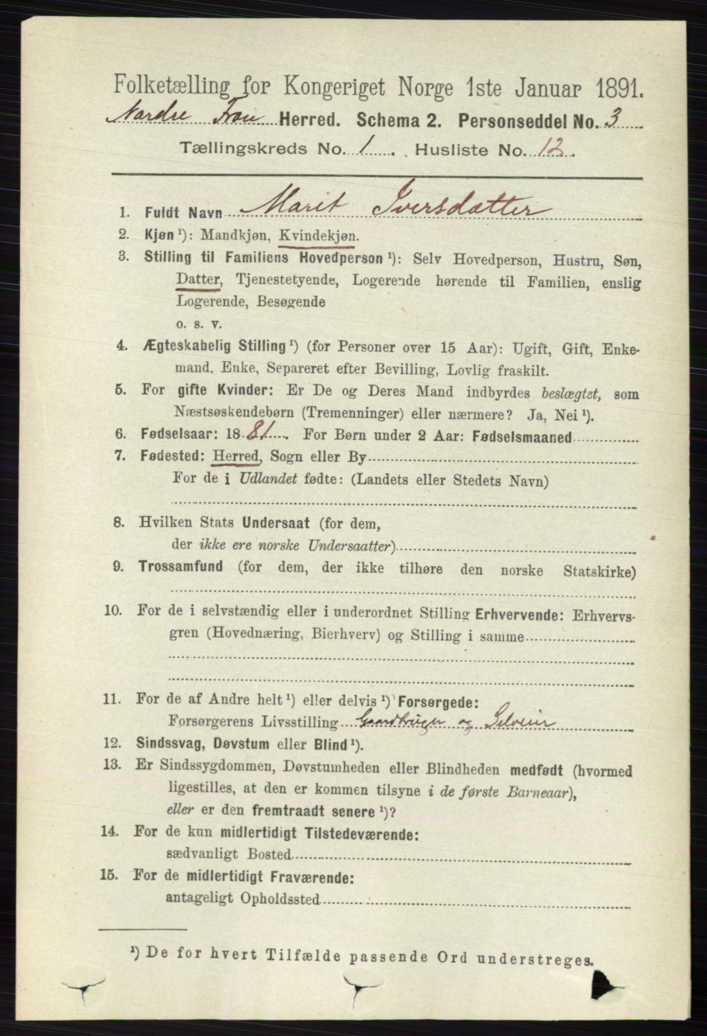 RA, Folketelling 1891 for 0518 Nord-Fron herred, 1891, s. 132