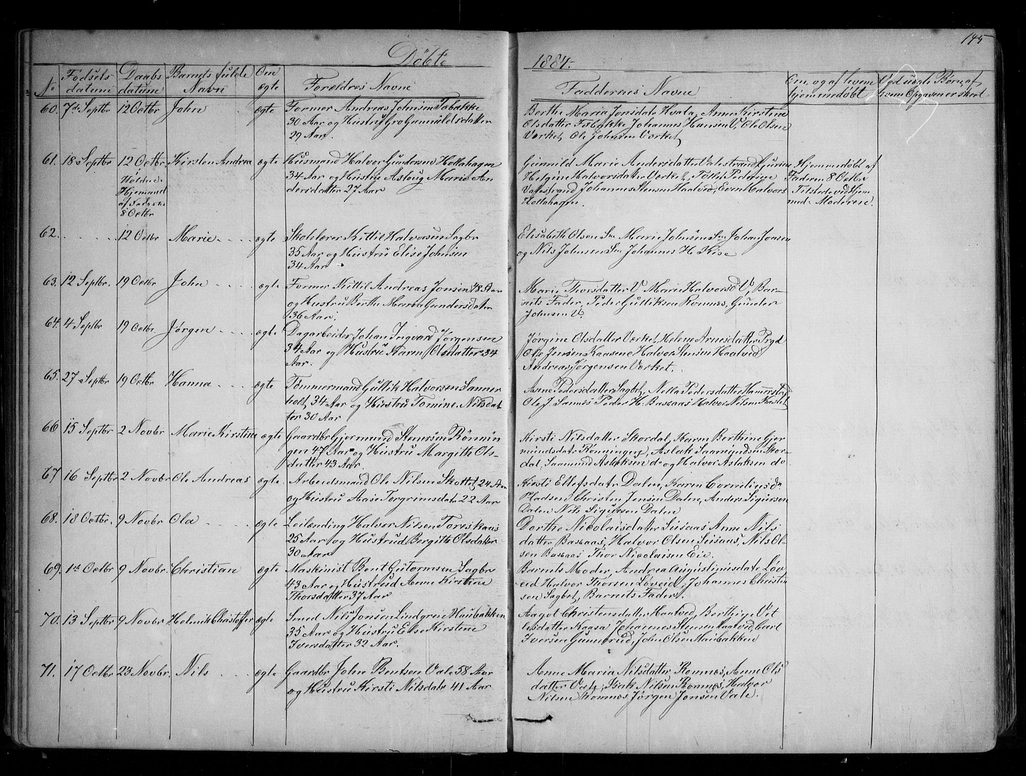 Holla kirkebøker, AV/SAKO-A-272/G/Ga/L0004: Klokkerbok nr. I 4, 1867-1890, s. 145