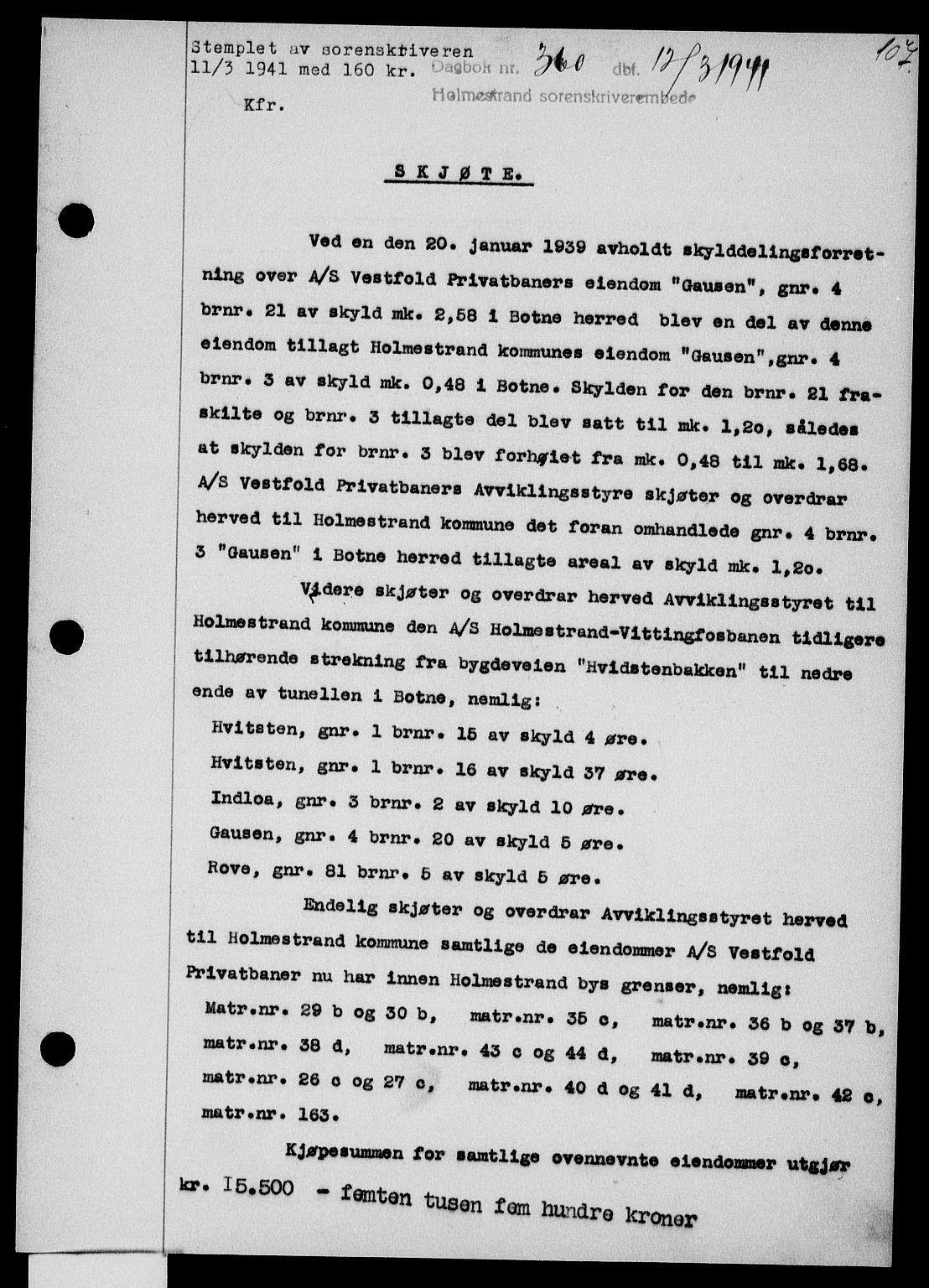 Holmestrand sorenskriveri, SAKO/A-67/G/Ga/Gaa/L0053: Pantebok nr. A-53, 1941-1941, Dagboknr: 360/1941