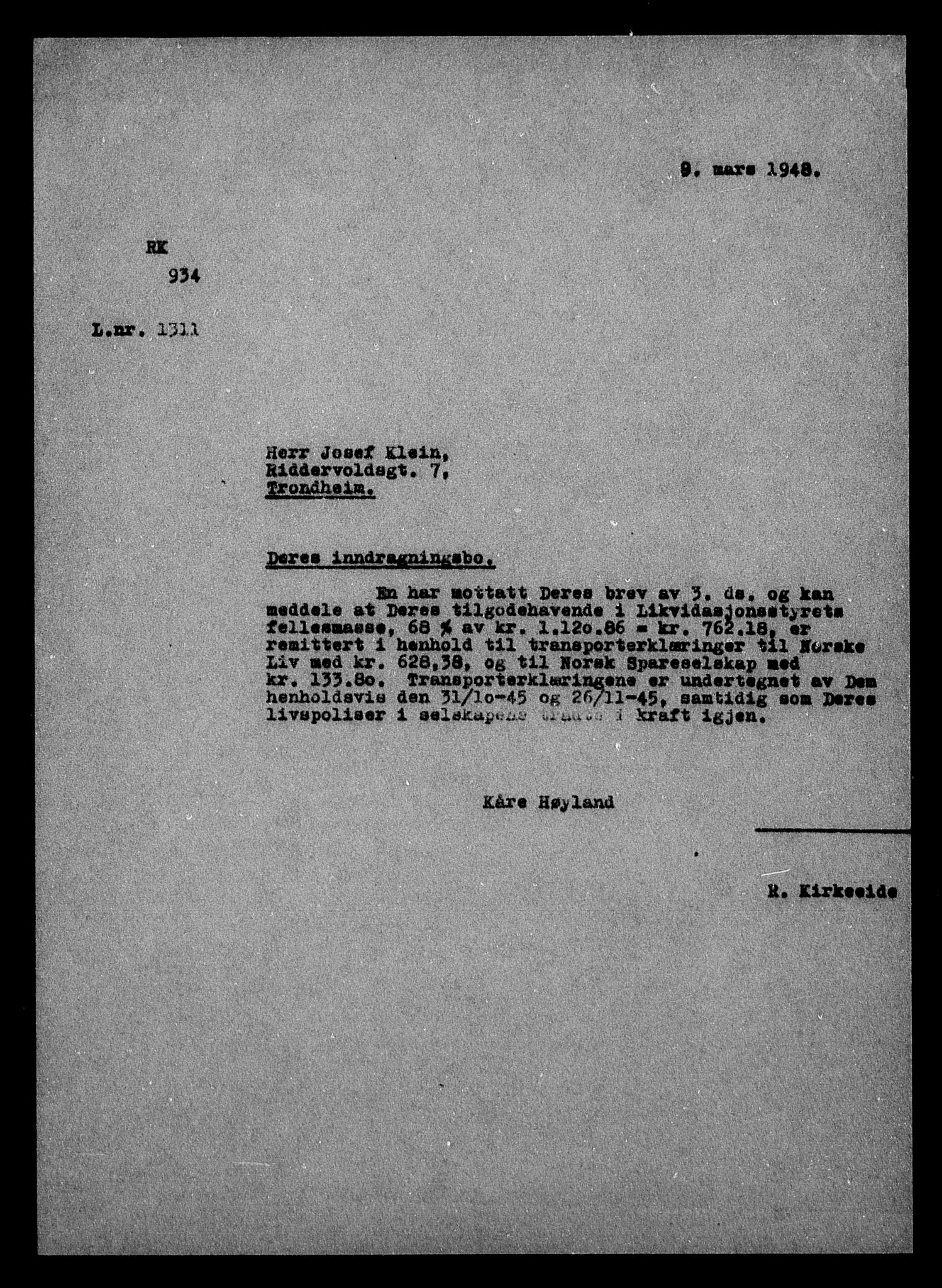 Justisdepartementet, Tilbakeføringskontoret for inndratte formuer, AV/RA-S-1564/H/Hc/Hca/L0902: --, 1945-1947, s. 3