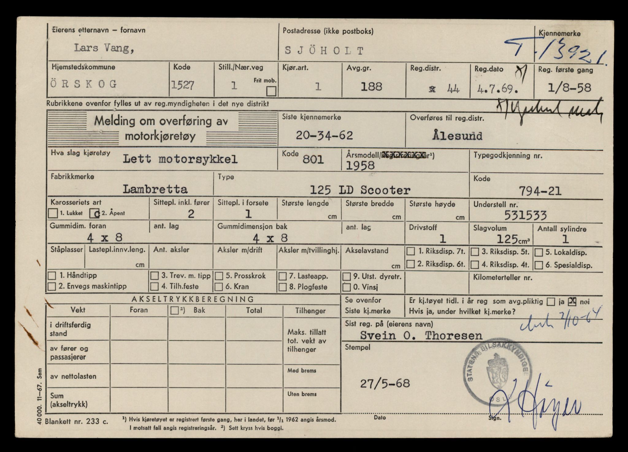 Møre og Romsdal vegkontor - Ålesund trafikkstasjon, AV/SAT-A-4099/F/Fe/L0042: Registreringskort for kjøretøy T 13906 - T 14079, 1927-1998, s. 218