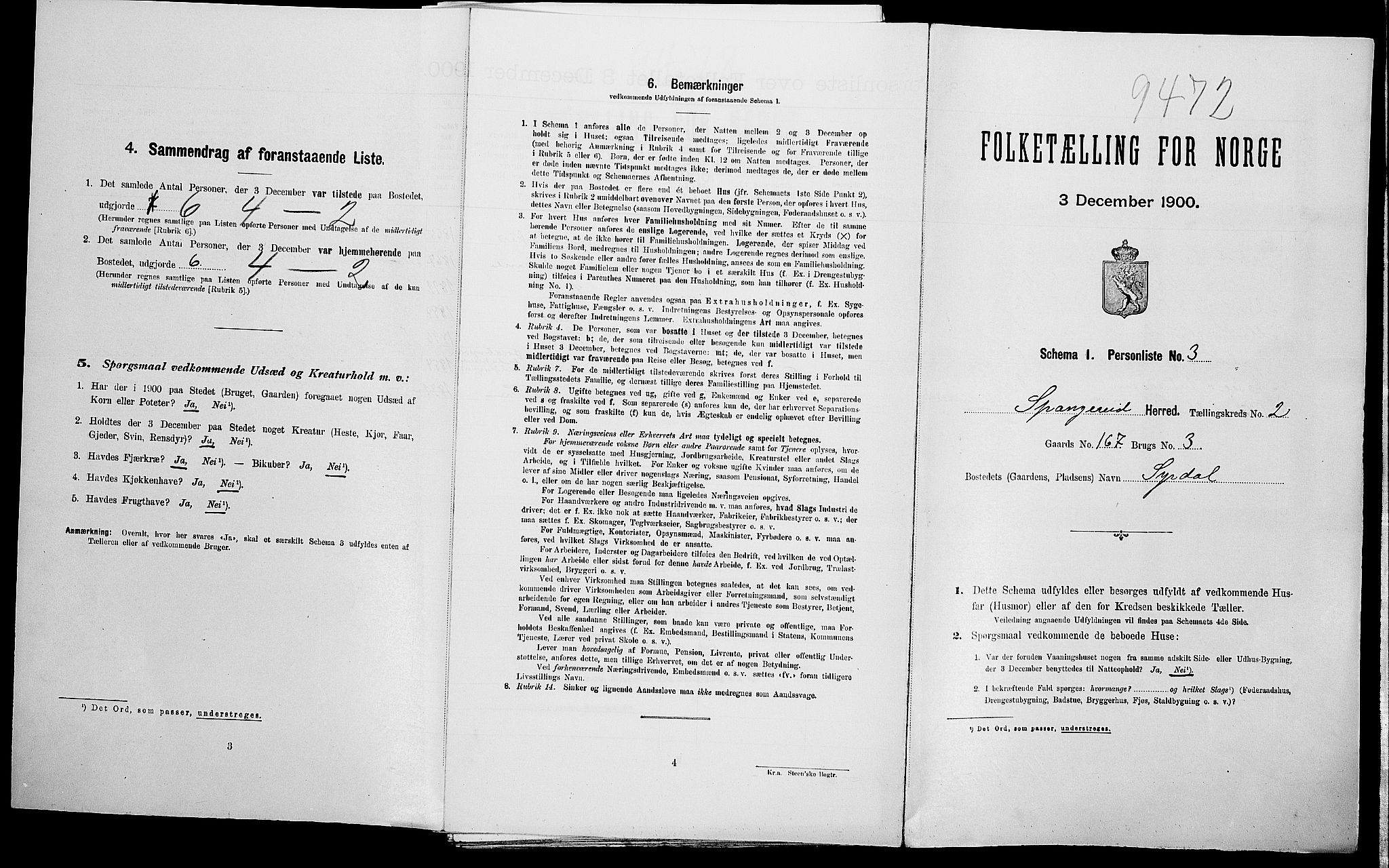 SAK, Folketelling 1900 for 1030 Spangereid herred, 1900, s. 276