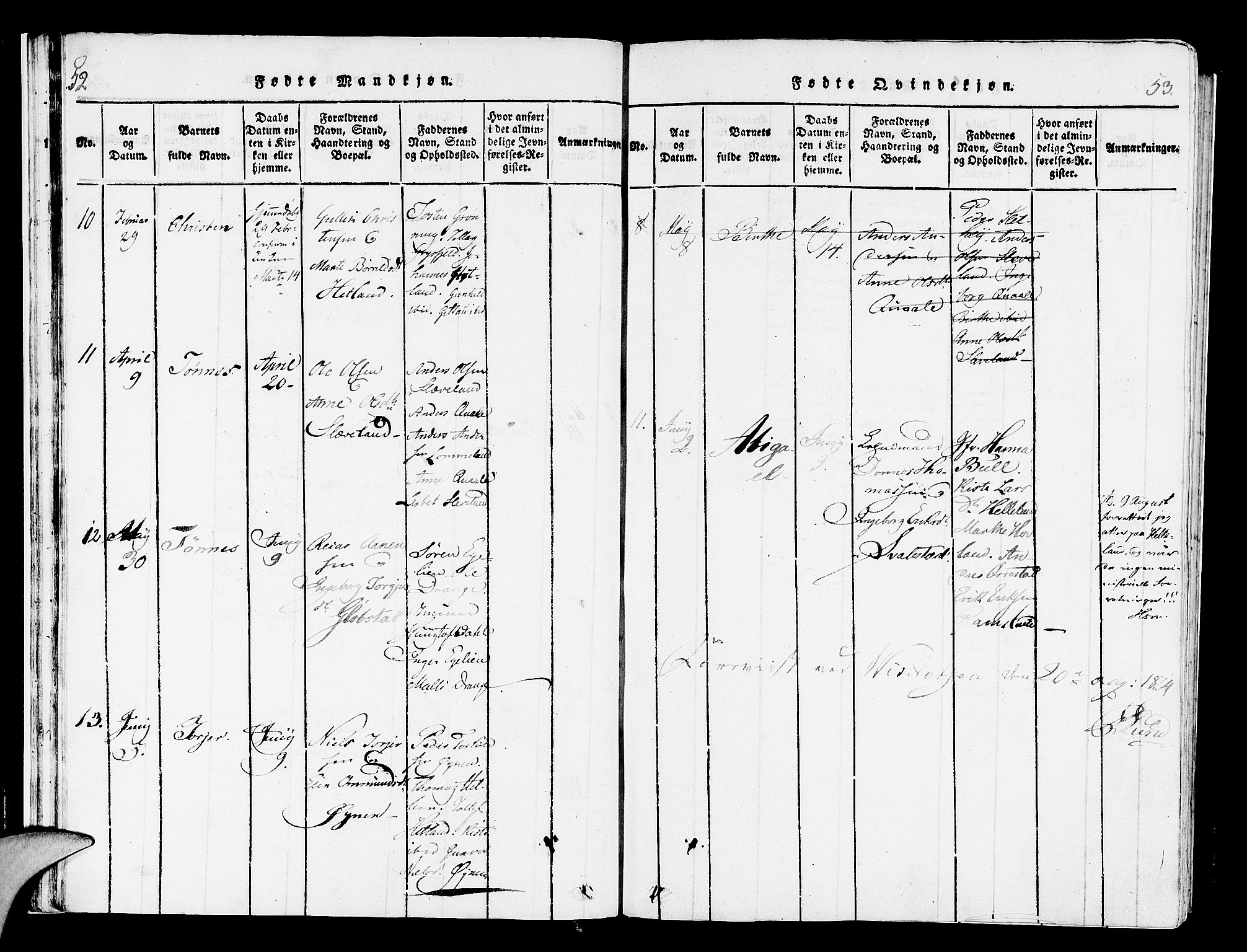 Helleland sokneprestkontor, AV/SAST-A-101810: Ministerialbok nr. A 4, 1815-1834, s. 52-53