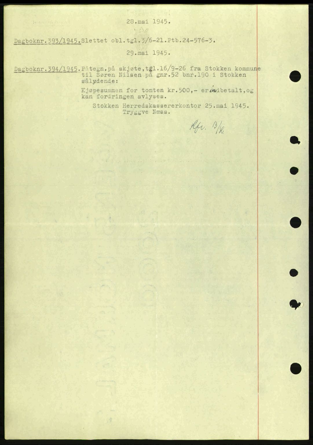 Nedenes sorenskriveri, SAK/1221-0006/G/Gb/Gba/L0052: Pantebok nr. A6a, 1944-1945, Dagboknr: 393/1945