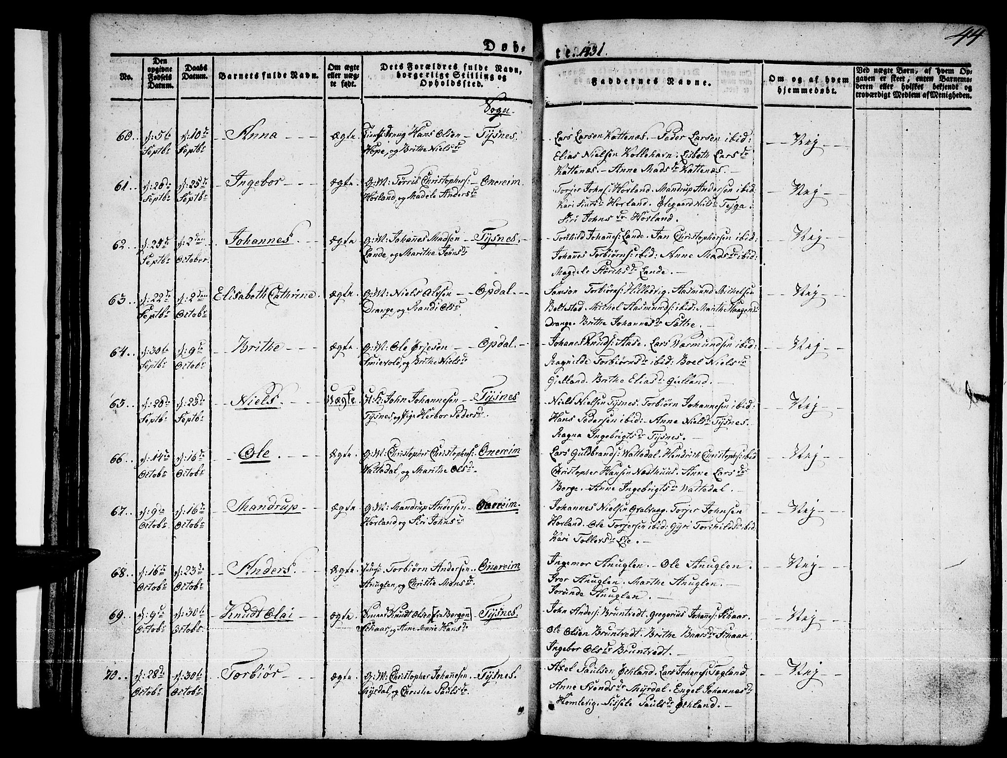 Tysnes sokneprestembete, AV/SAB-A-78601/H/Haa: Ministerialbok nr. A 8, 1826-1837, s. 44