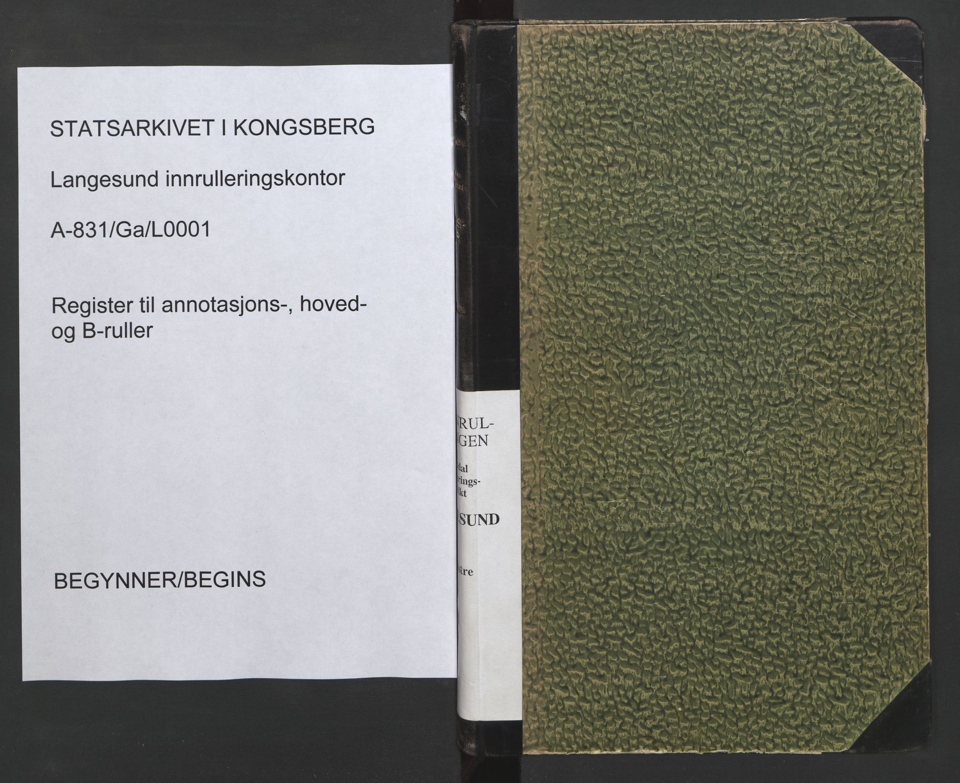 Langesund innrulleringskontor, AV/SAKO-A-831/G/Ga/L0001: Register til annotasjons-, hoved- og B-ruller., 1860-1948, s. 1