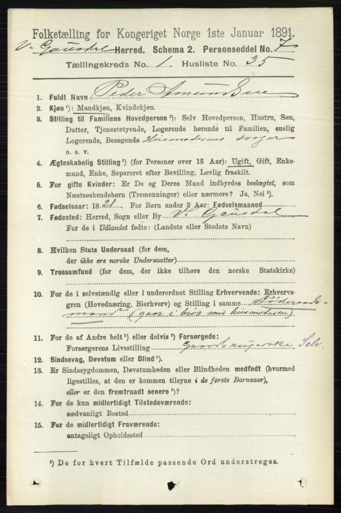 RA, Folketelling 1891 for 0523 Vestre Gausdal herred, 1891, s. 246