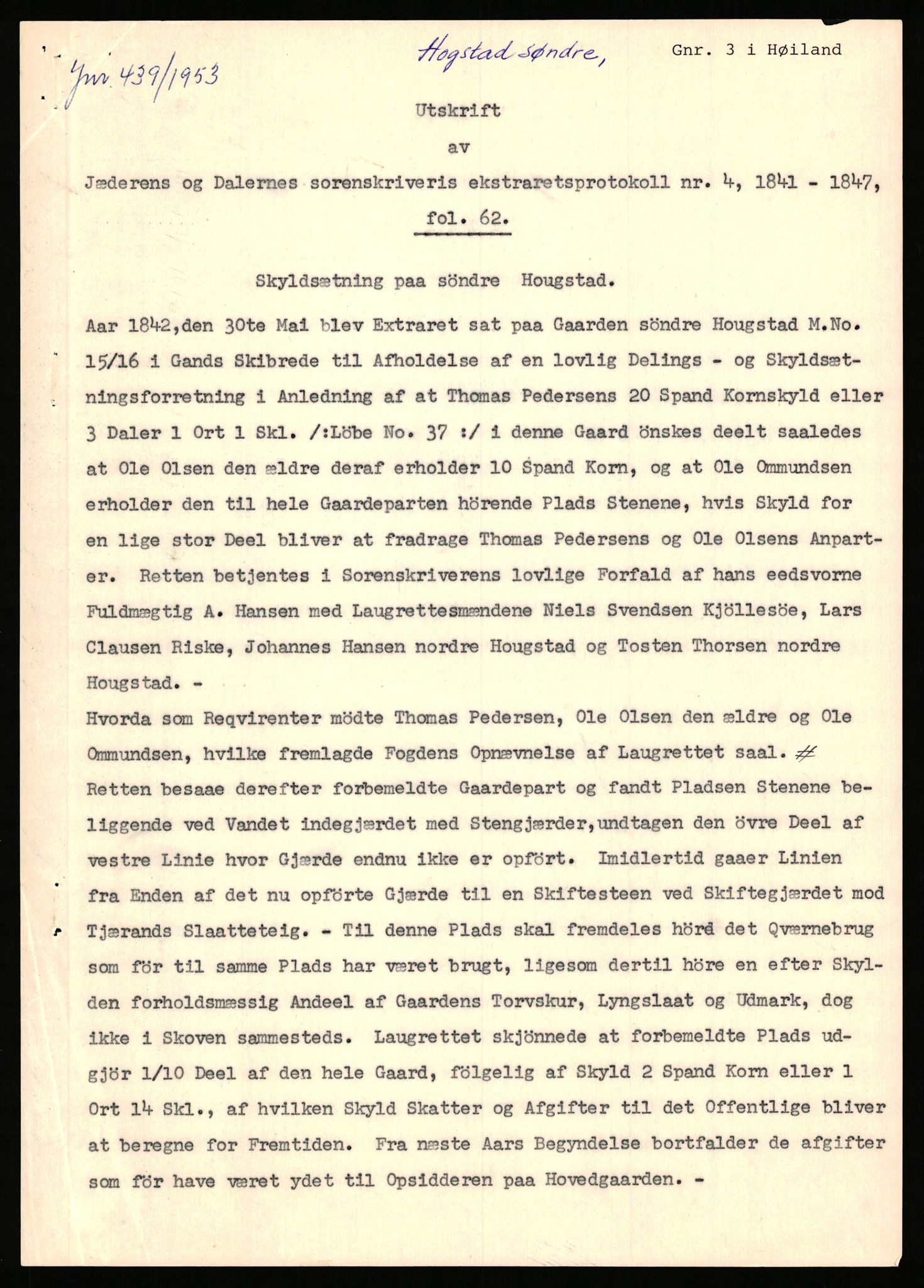 Statsarkivet i Stavanger, AV/SAST-A-101971/03/Y/Yj/L0038: Avskrifter sortert etter gårdsnavn: Hodne - Holte, 1750-1930, s. 246