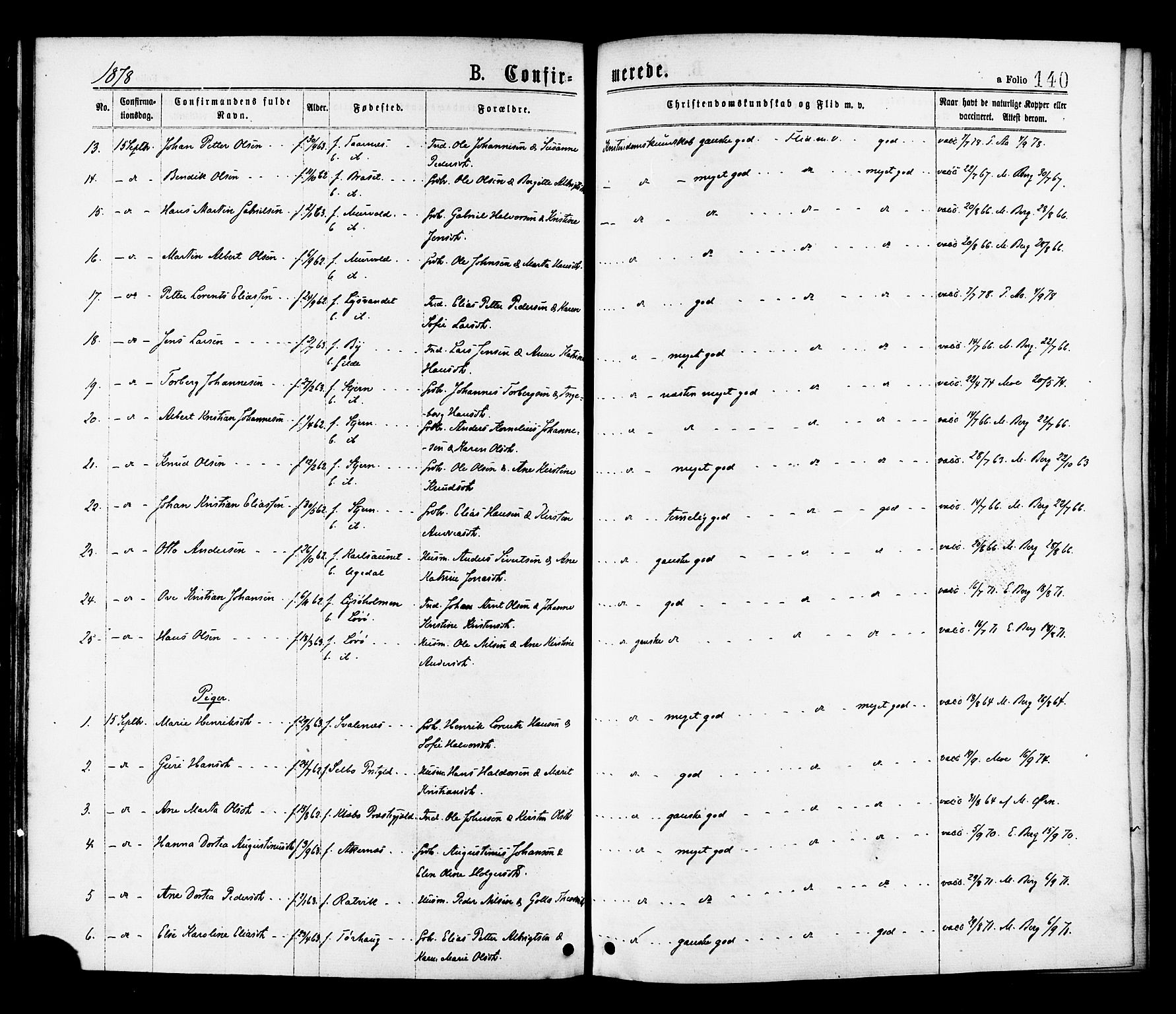Ministerialprotokoller, klokkerbøker og fødselsregistre - Sør-Trøndelag, SAT/A-1456/655/L0679: Ministerialbok nr. 655A08, 1873-1879, s. 140