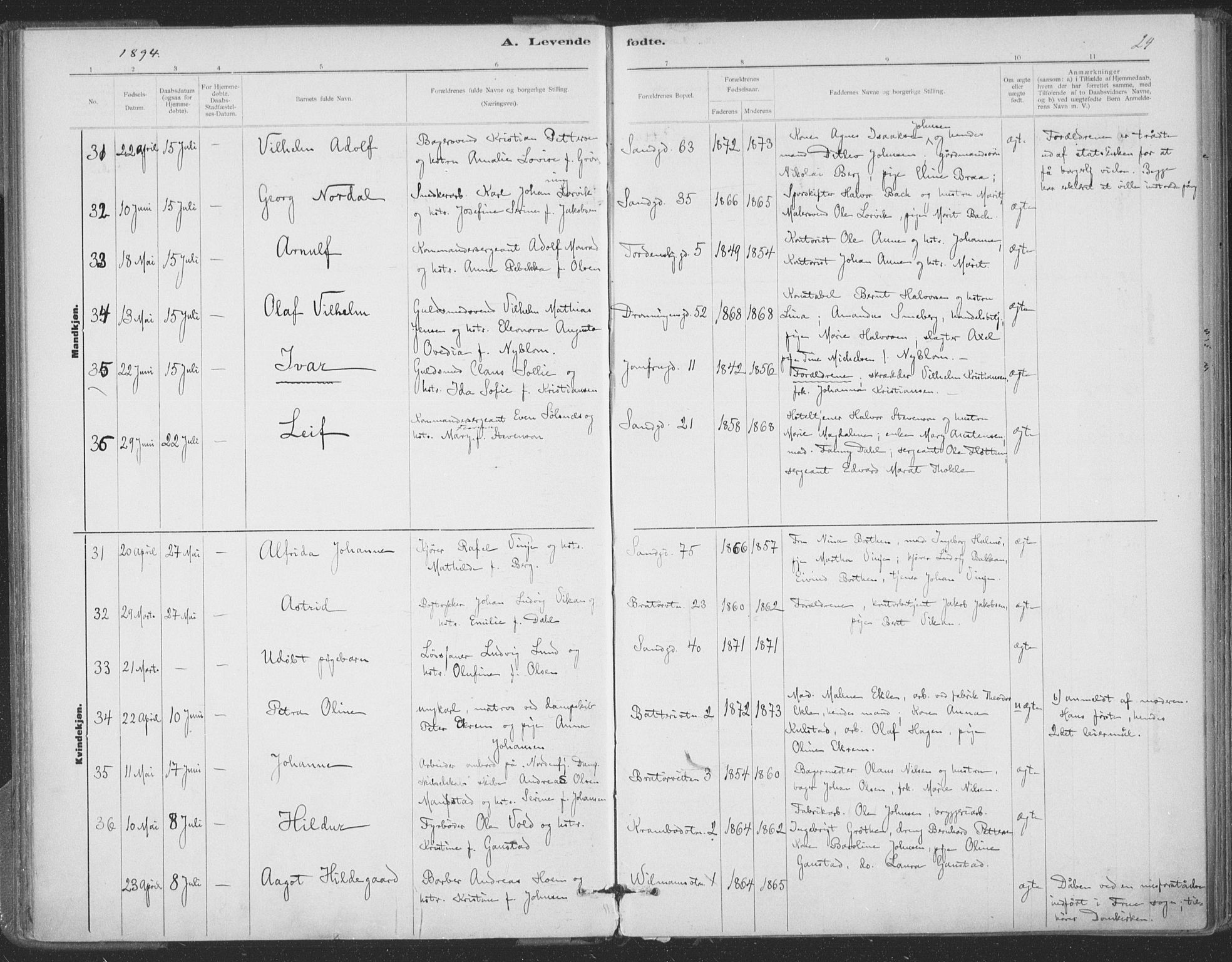 Ministerialprotokoller, klokkerbøker og fødselsregistre - Sør-Trøndelag, AV/SAT-A-1456/602/L0122: Ministerialbok nr. 602A20, 1892-1908, s. 24